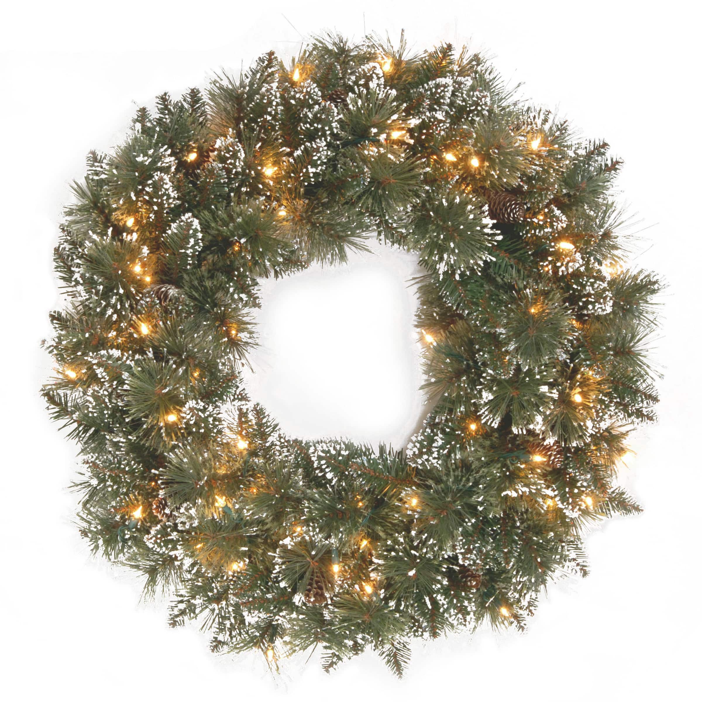24&#x22; Glittery Bristle&#xAE; Pine Wreath with Clear Lights