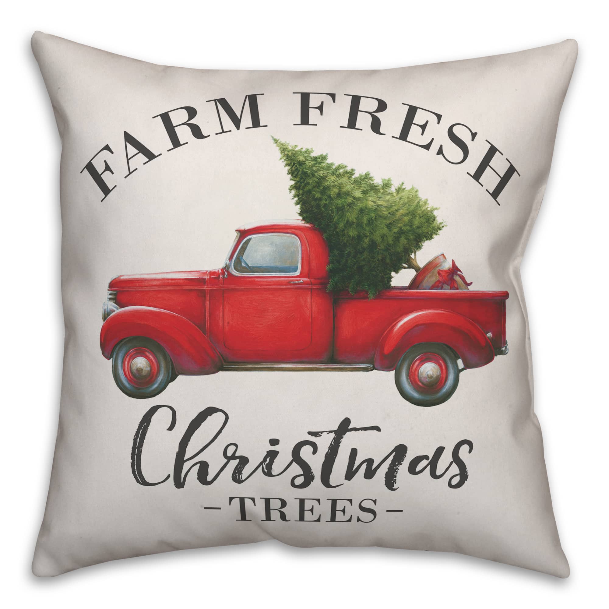 Christmas Truck Pillow, Red, Polyester