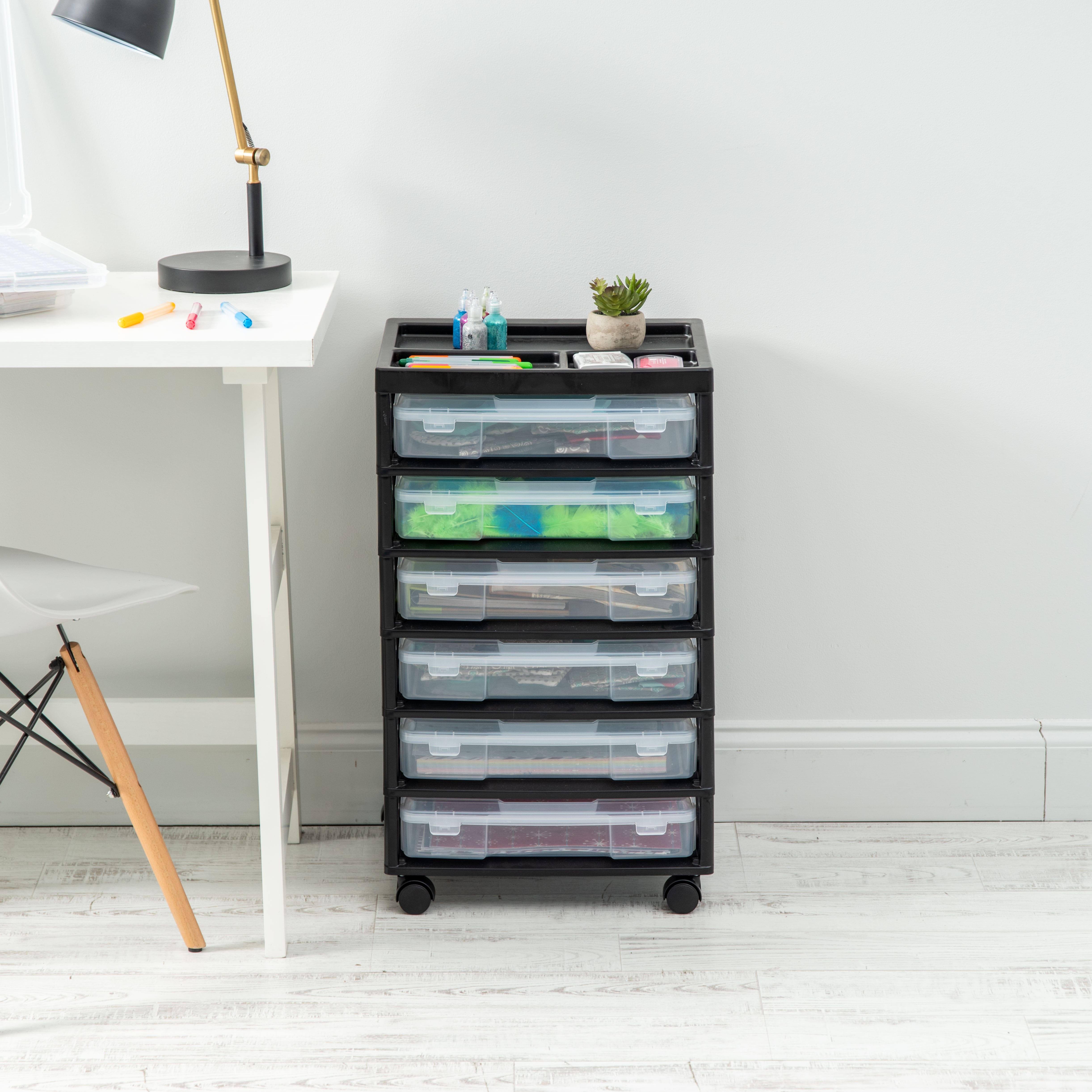 Iris® 6 Case Black Rolling Scrapbook Cart