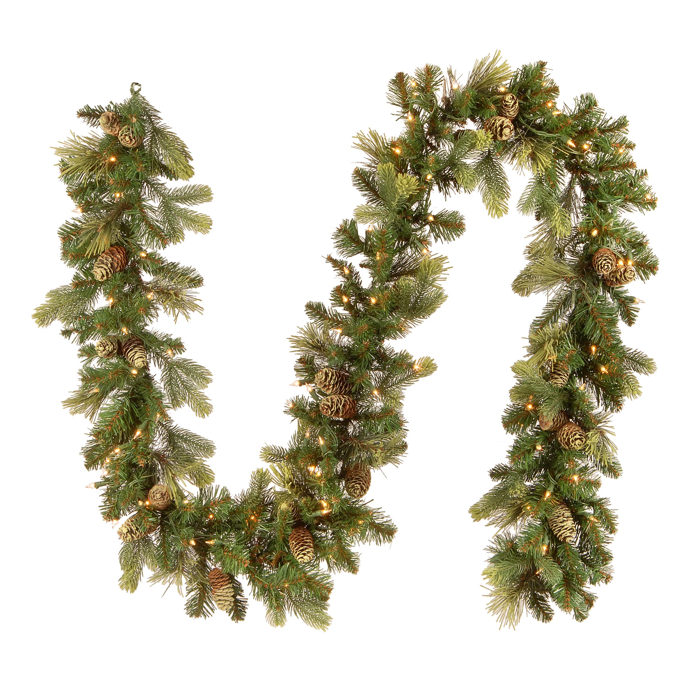 9 X 10 Pre Lit Carolina Pine Artificial Christmas Garland With 27 Flocked Cones And 100 Clear Lights