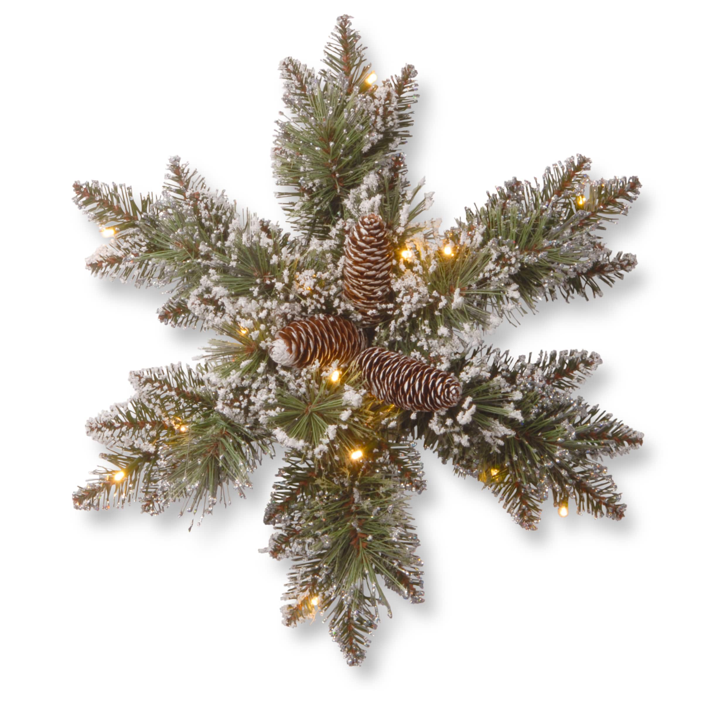 18&#x22; Glittery Bristle&#xAE; Pine Snowflake with Pine Cones &#x26; Warm White LED Lights