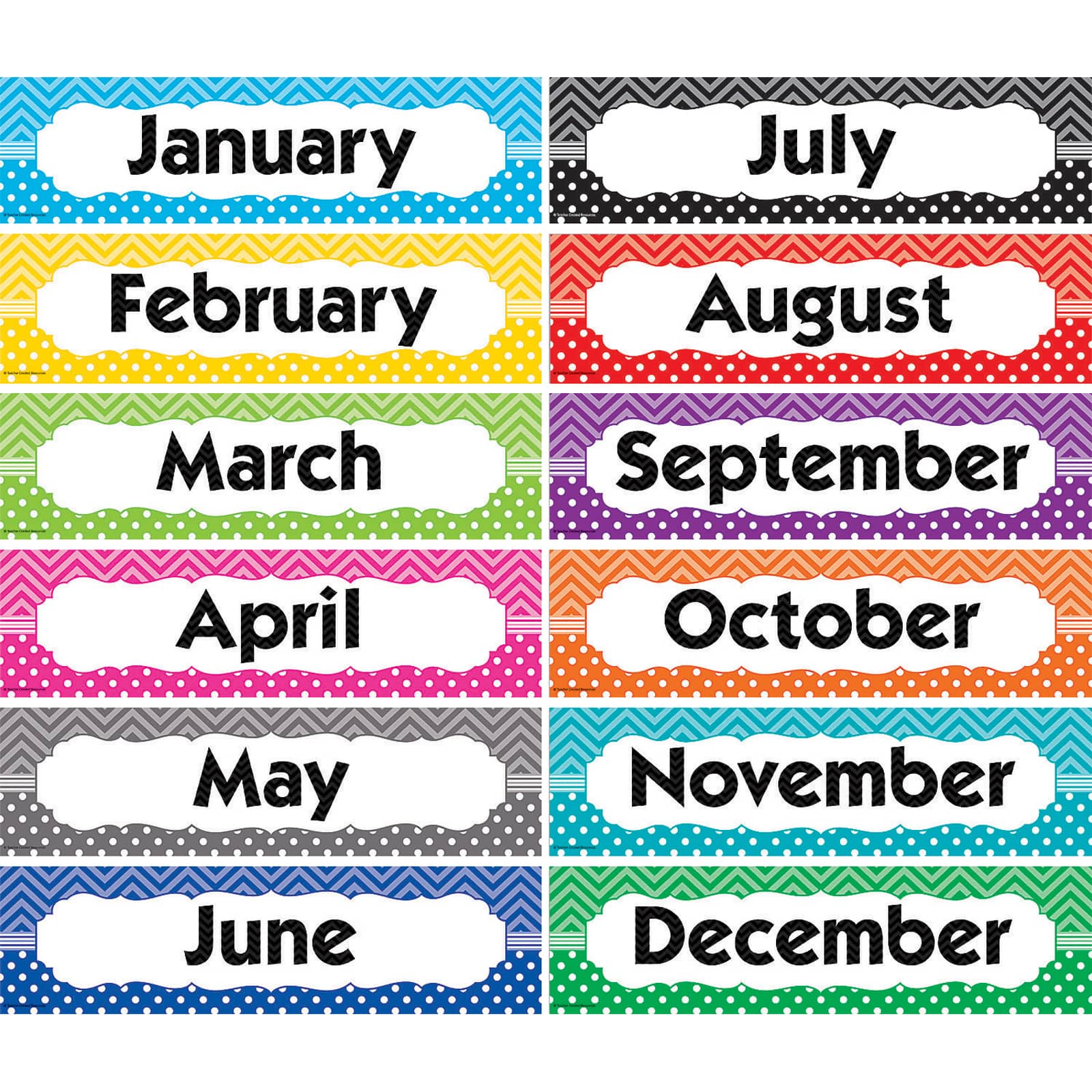 Teacher Created Resources Chevrons &#x26; Dots Monthly Headliners, 12 Pack Bundle