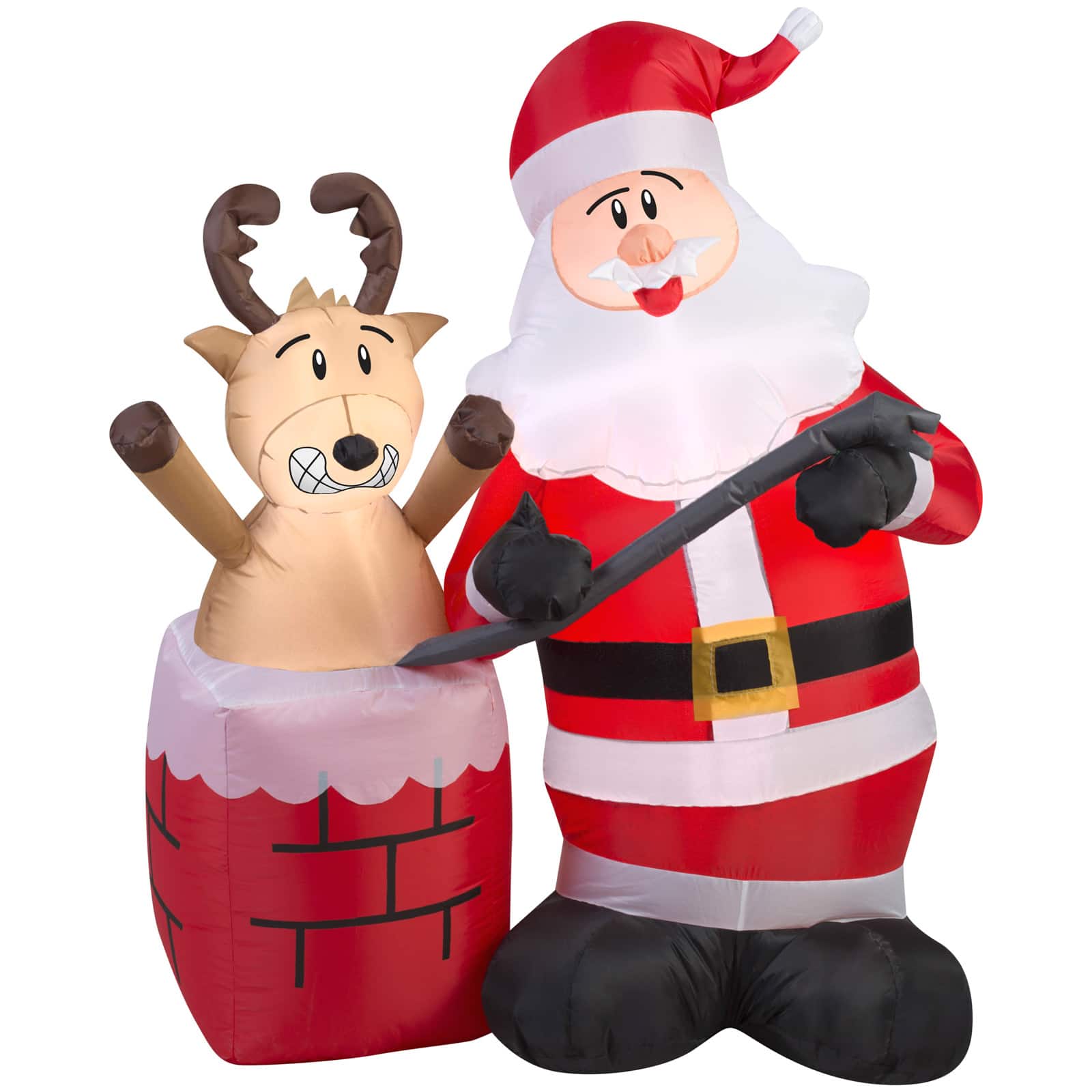4ft. Airblown&#xAE; Inflatable Christmas Santa Claus with Reindeer Stuck in Chimney Scene