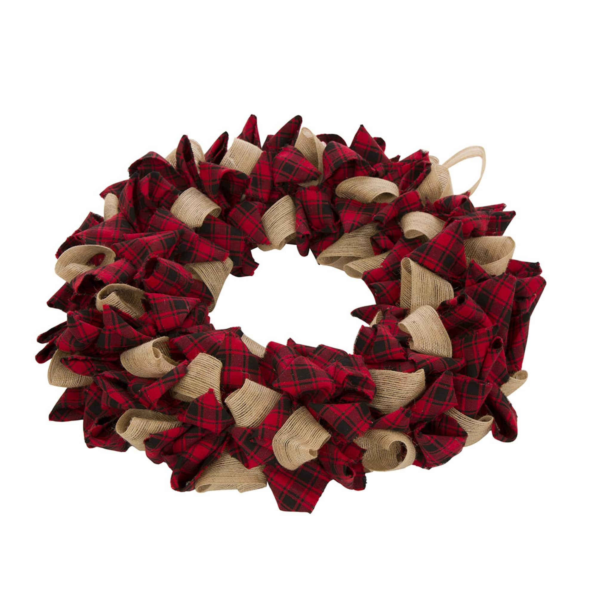 Glitzhome&#xAE; 19&#x22; Christmas Plaid Fabric Wreath