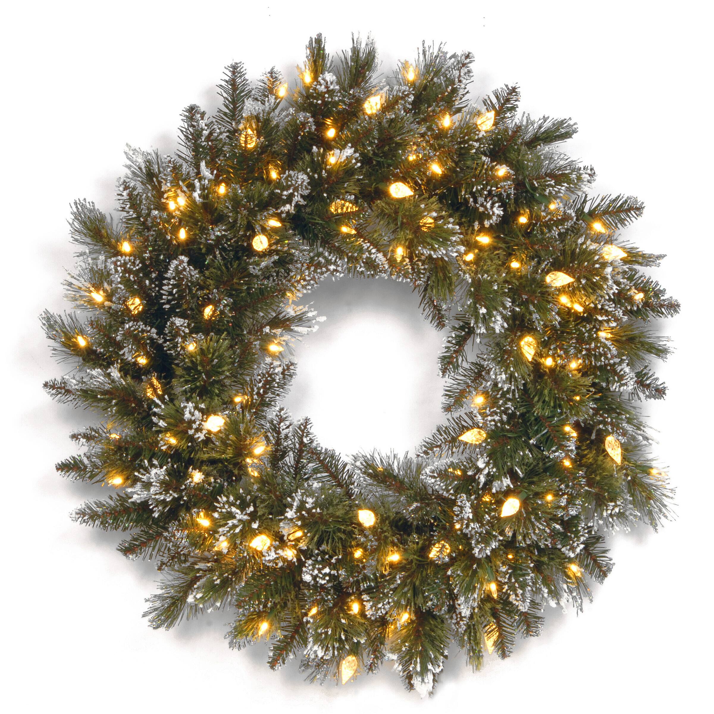 24&#x22; Glittery Bristle&#xAE; Pine Wreath with Warm White LED Lights