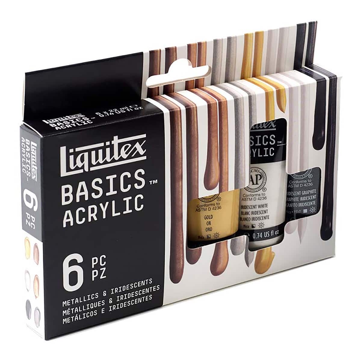 Liquitex&#xAE; BASICS&#x2122; Metallic &#x26; Iridescent 6 Color Acrylic Paint Set 