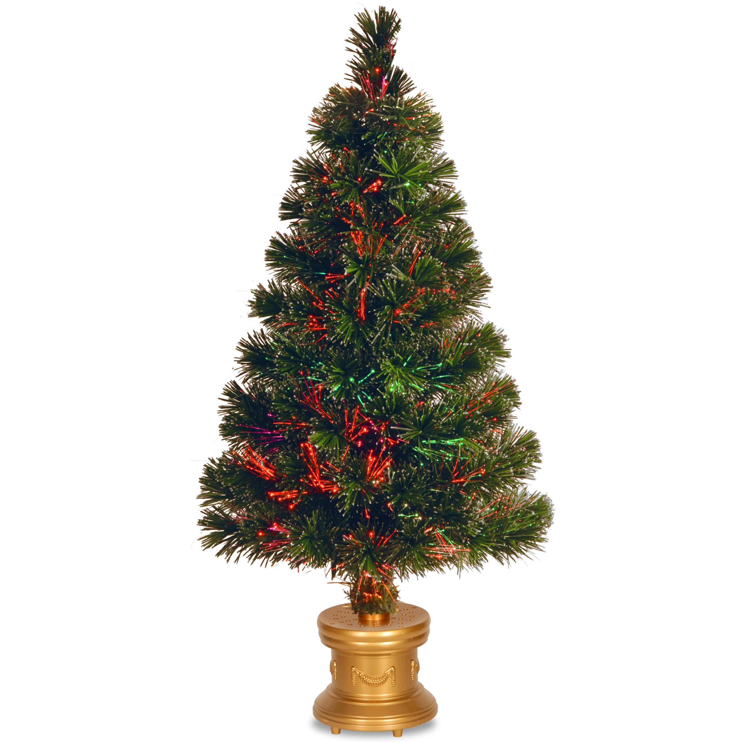 32&#x22; Fiber Optic Evergreen Firework Tree With Gold Column Base And Multicolor Wheel