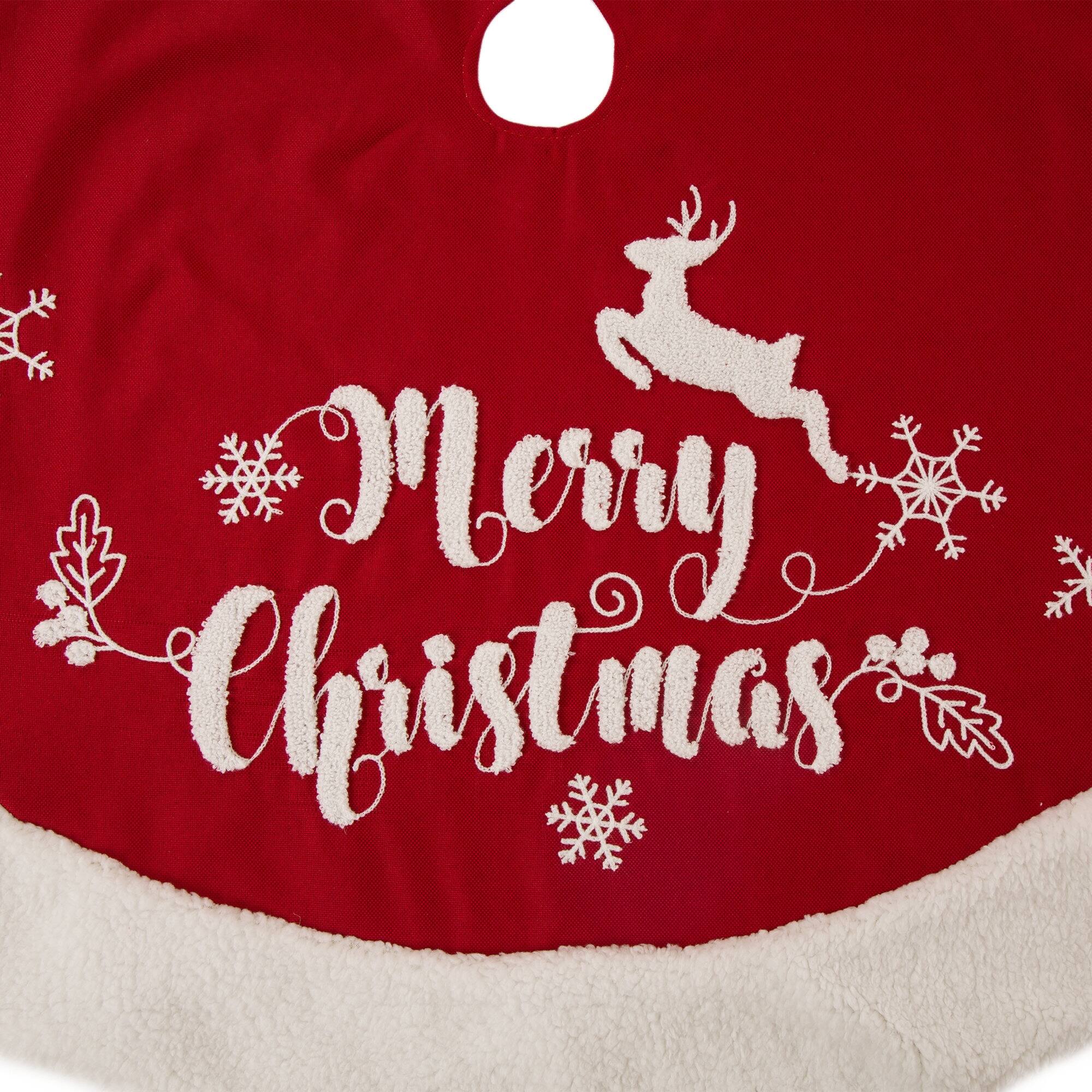 Glitzhome&#xAE; 48&#x22; Merry Christmas Fabric Christmas Tree Skirt