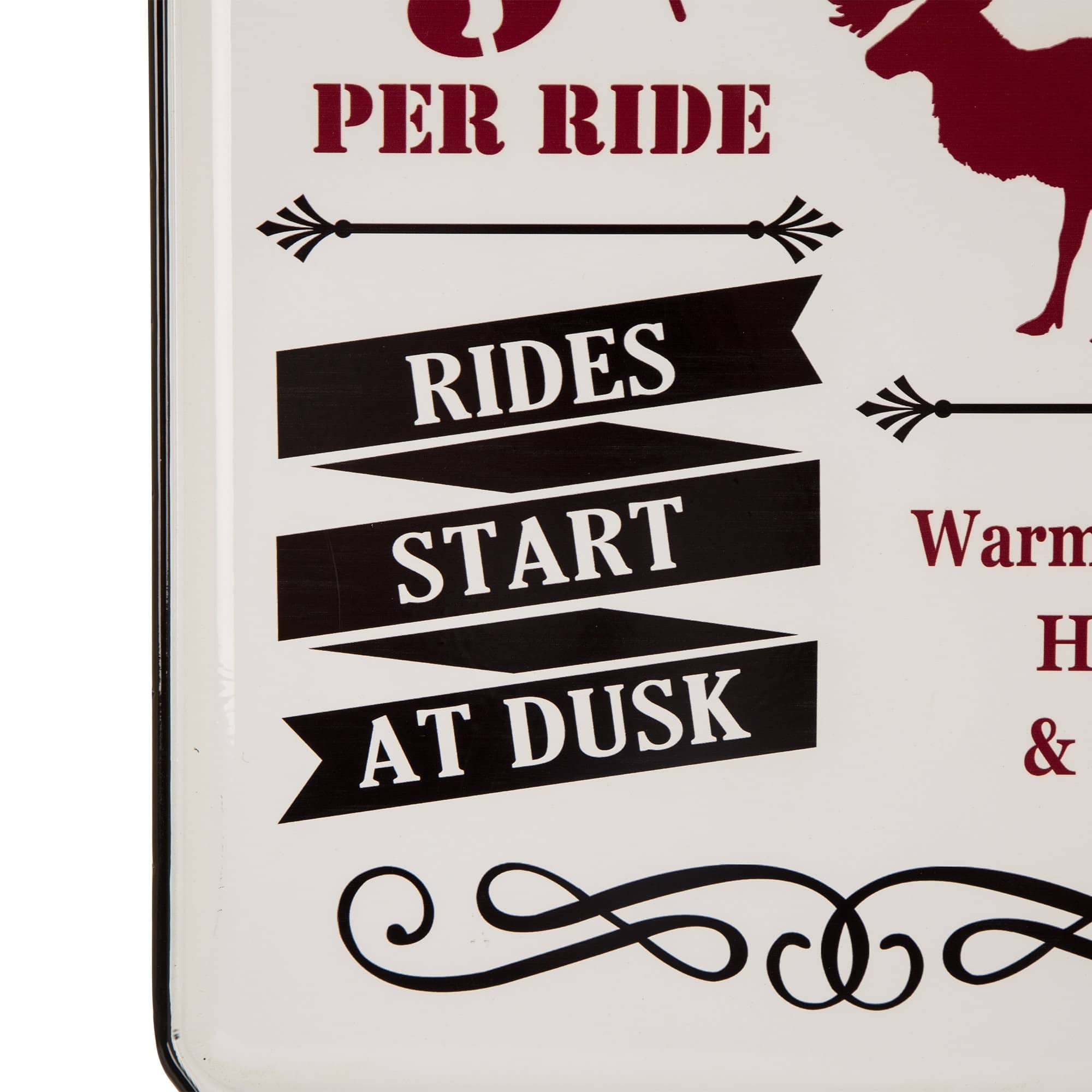 Glitzhome&#xAE; Reindeer Sleigh Rides Farmhouse Metal Enamel Sign