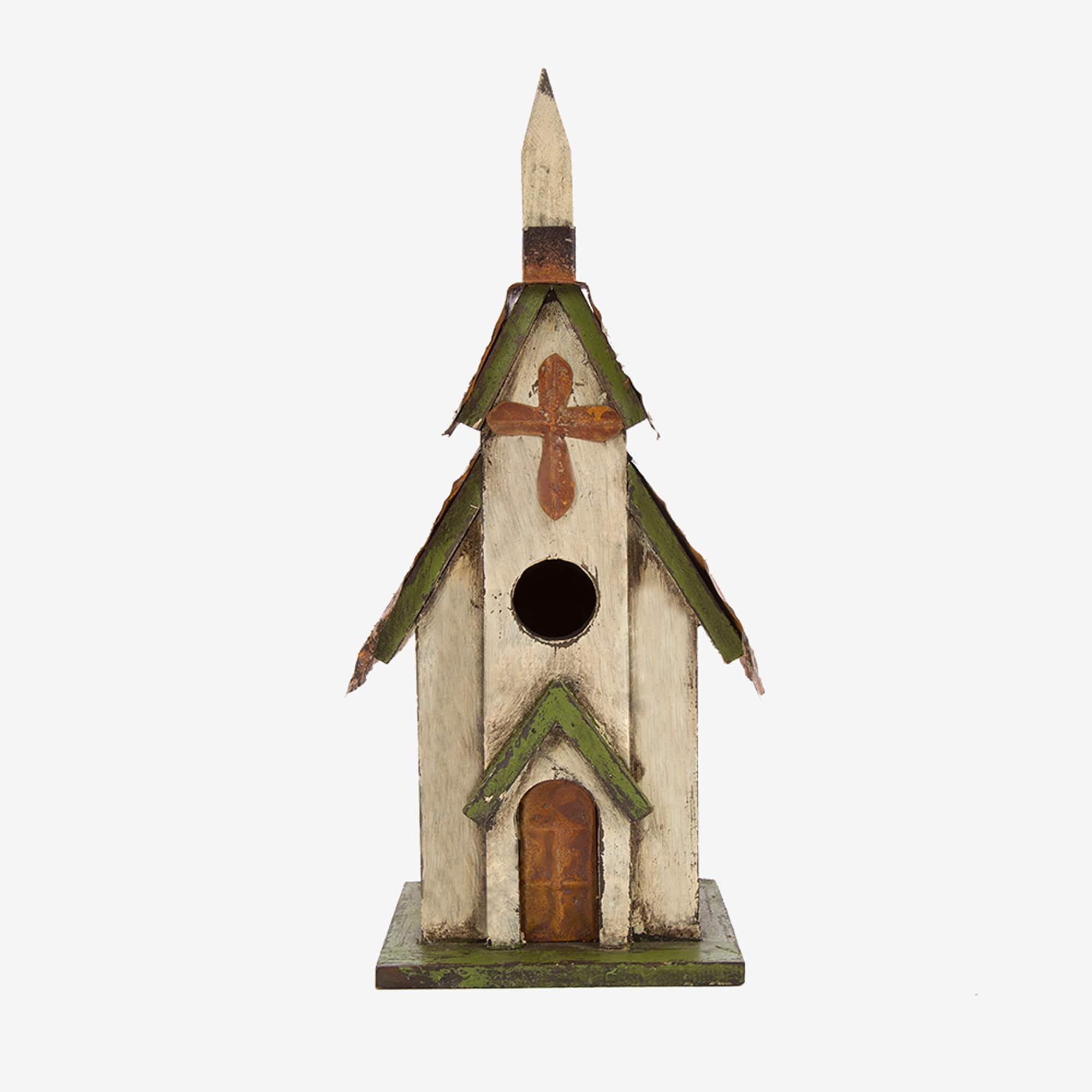 Glitzhome&#xAE; Distressed Wooden Church Birdhouse