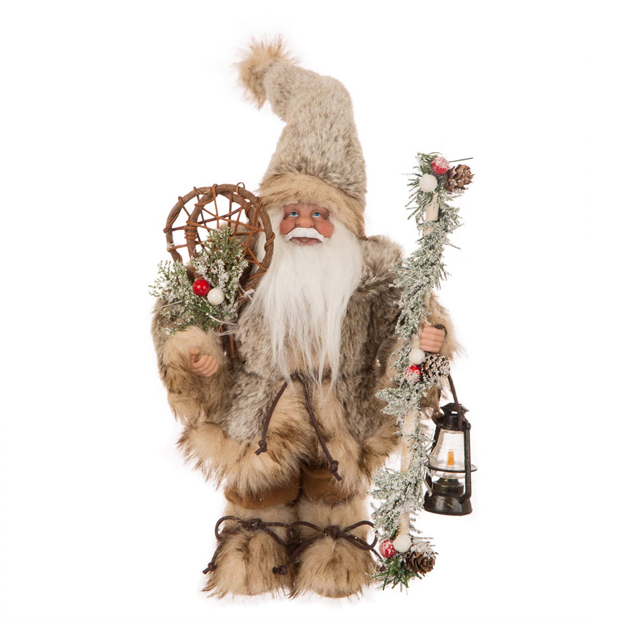 Glitzhome® 12" Christmas Light Brown Faux Fur Santa Figurine