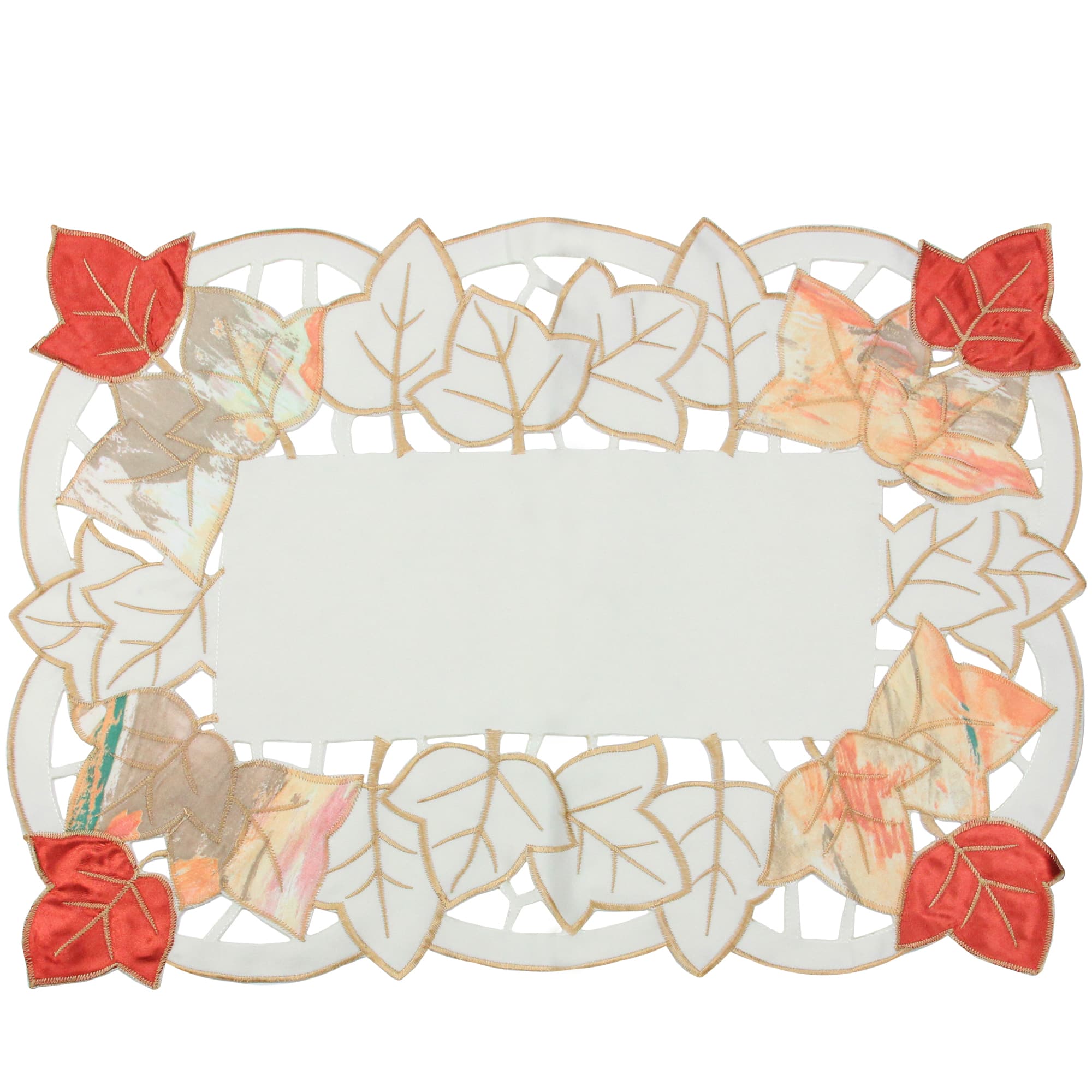 Set of 4 Autumn Elegance Decorative Embroidered Fall Leaf Table Placemats 14&#x22; x 20&#x22;
