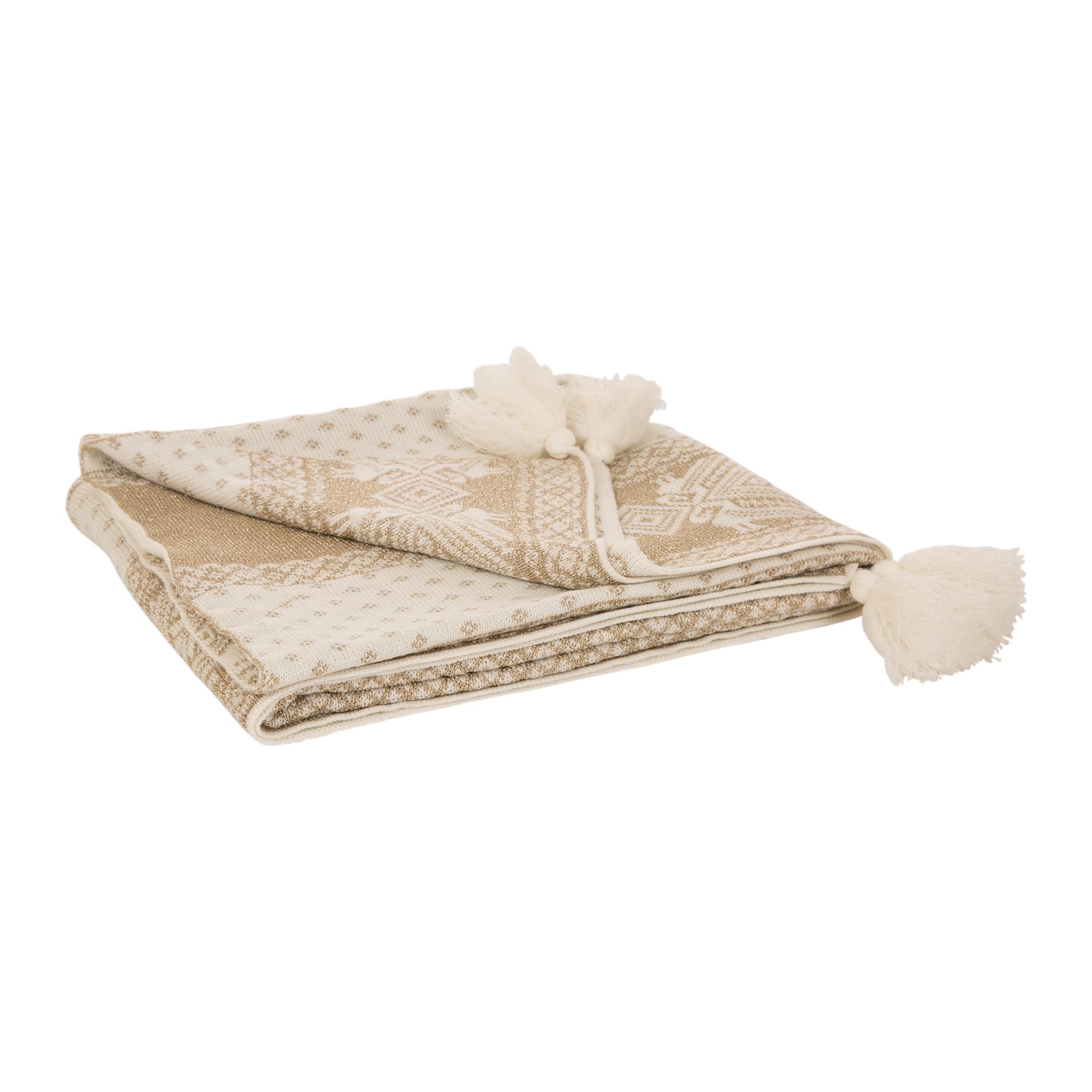 Glitzhome&#xAE; White Knited Acrylic Throw Blanket with Tassels