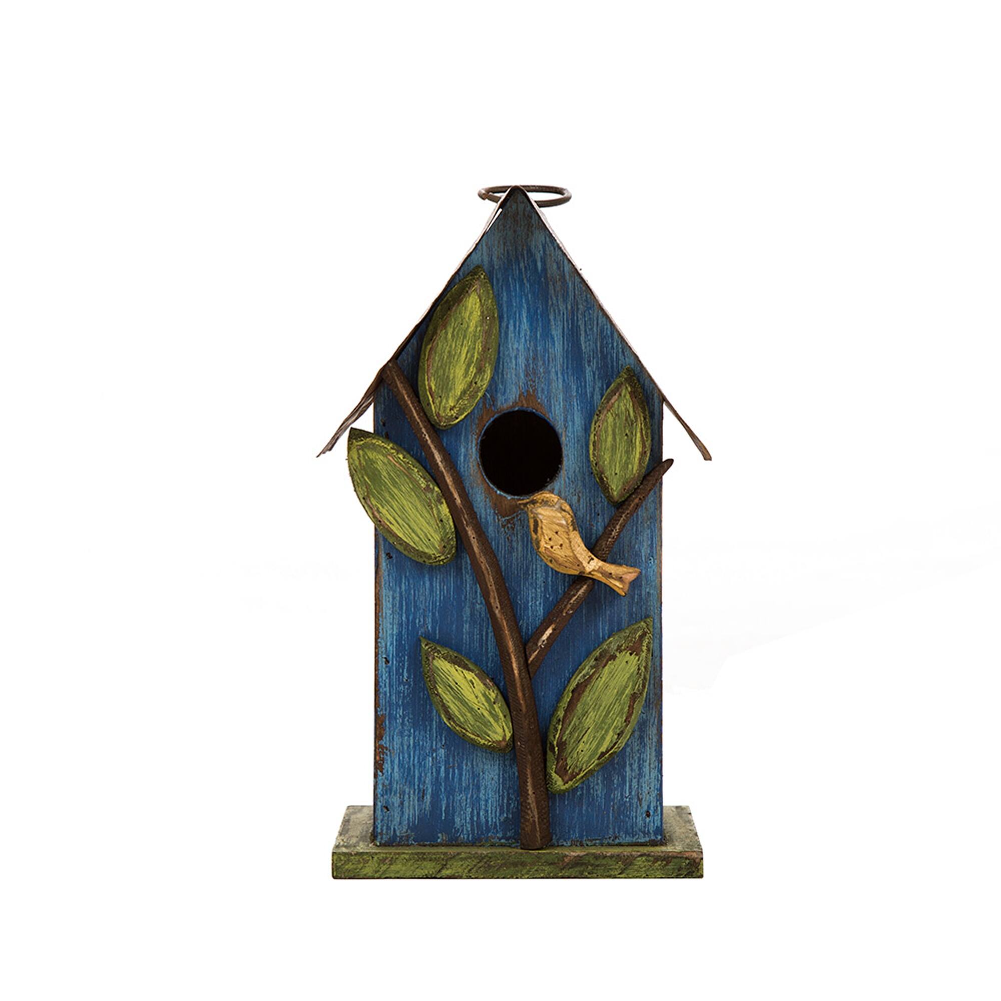 Glitzhome® Distressed Wooden Birdhouse with Leaves