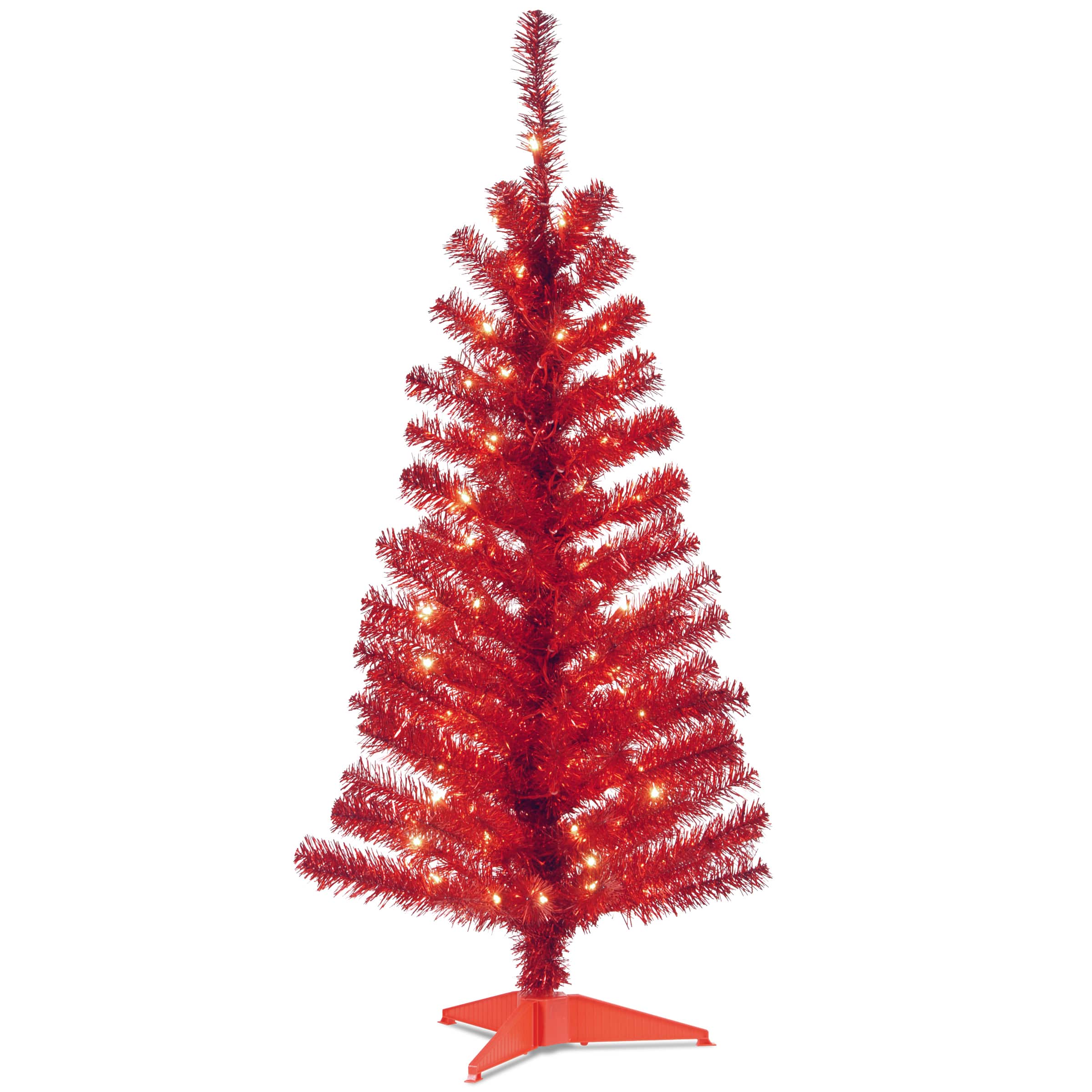 4ft. Pre-Lit Red Tinsel Artificial Christmas Tree, Clear Lights