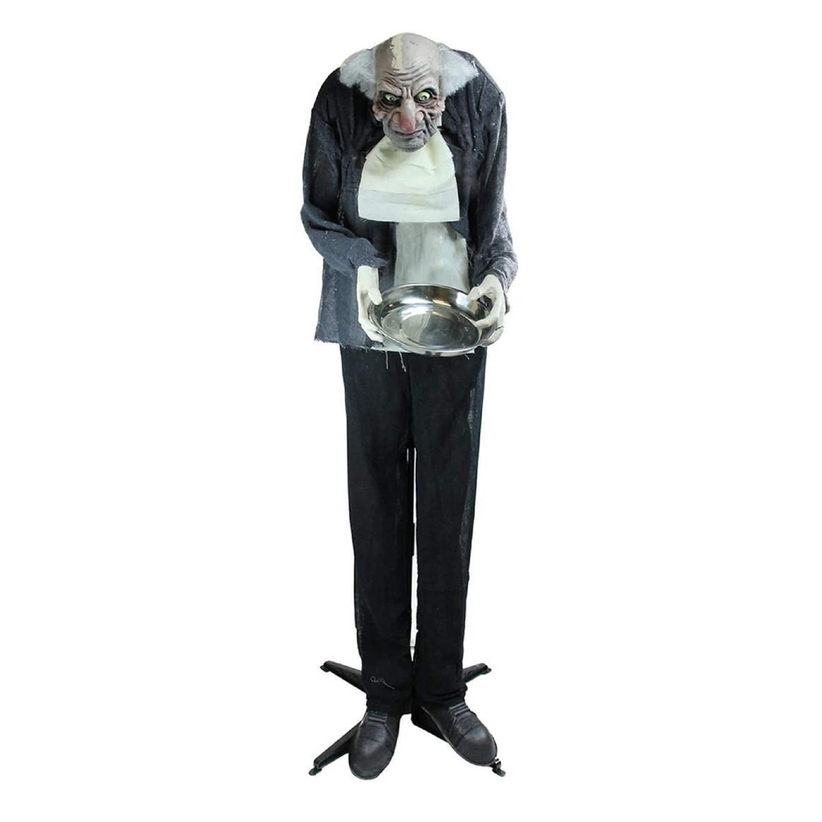5.5ft. Motion Activated Lighted Standing Man Holding a Tray Animated ...