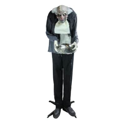 5.5ft. Motion Activated Lighted Standing Man Holding a Tray Animated ...