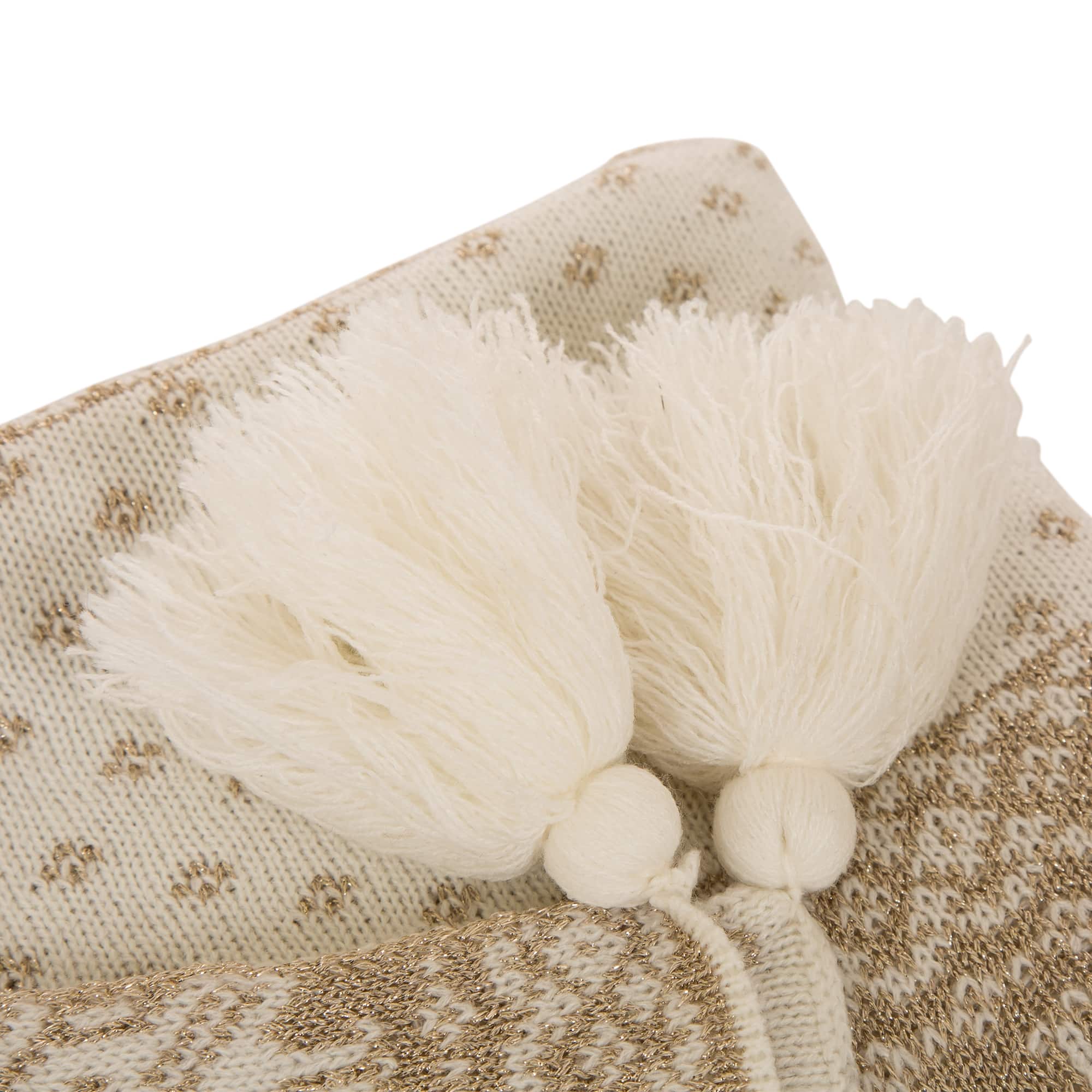 Glitzhome&#xAE; White Knited Acrylic Throw Blanket with Tassels