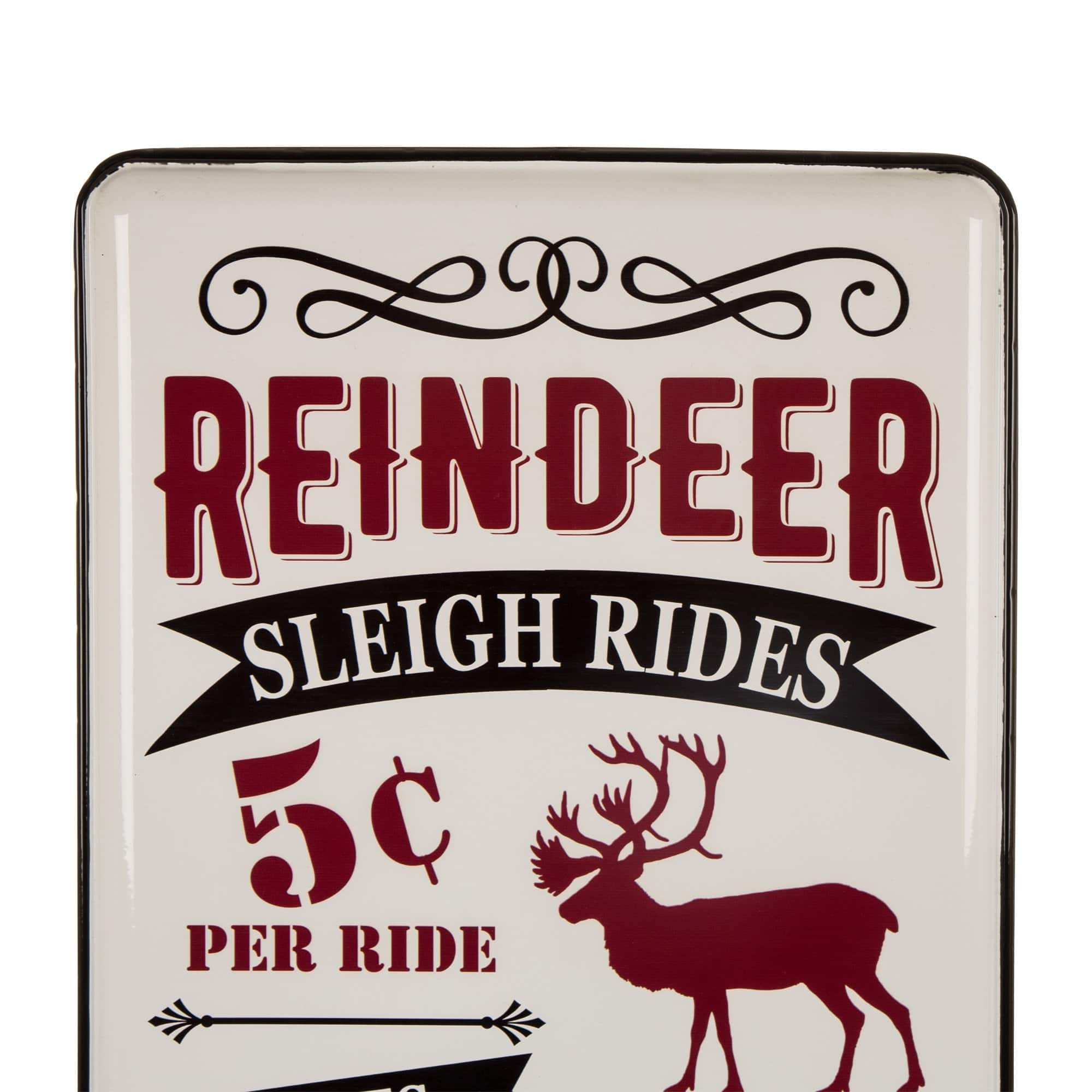 Glitzhome&#xAE; Reindeer Sleigh Rides Farmhouse Metal Enamel Sign