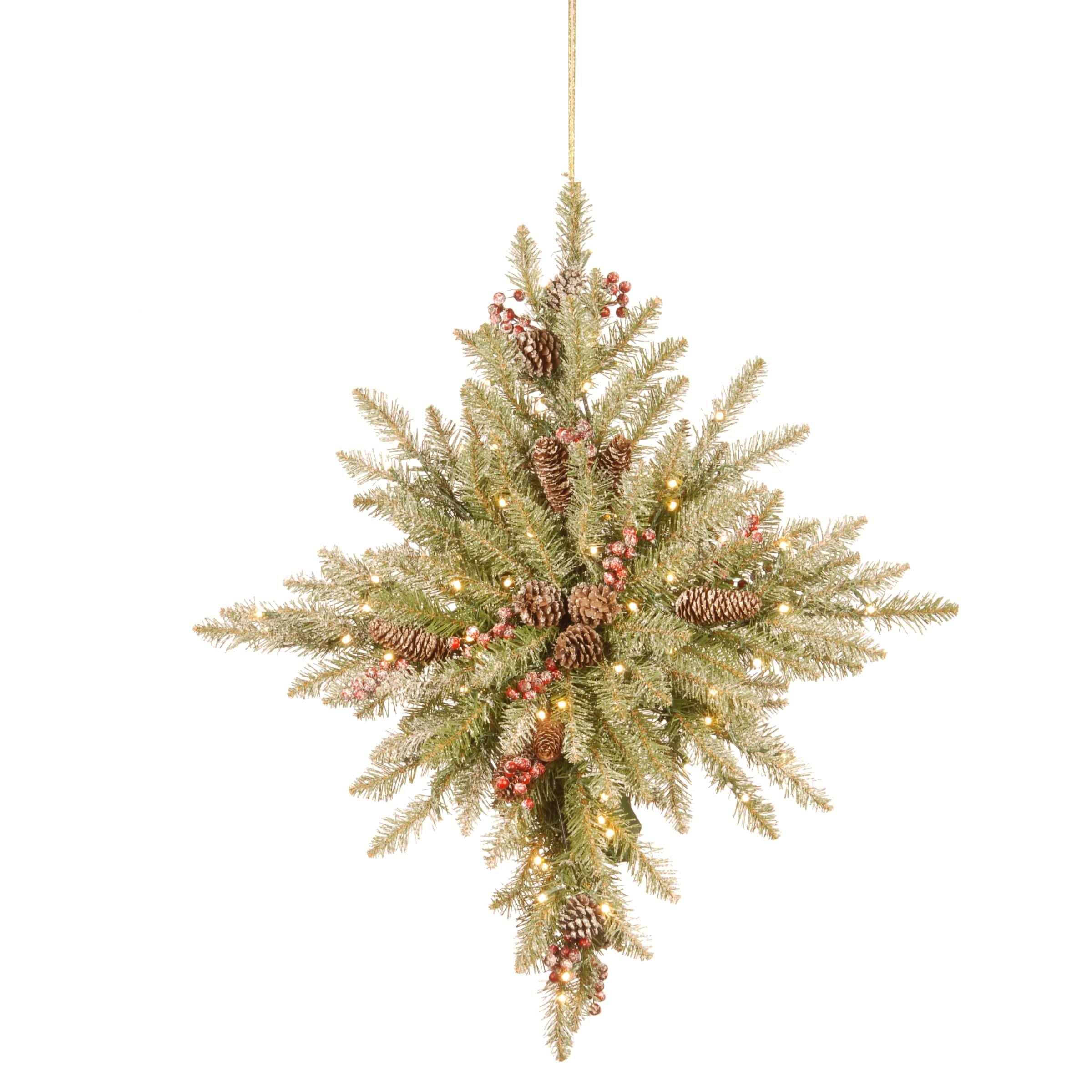 32" Snowy Dunhill® Fir Bethlehem Star with Snow, Pine Cones, Red Berries & Warm White LED Lights