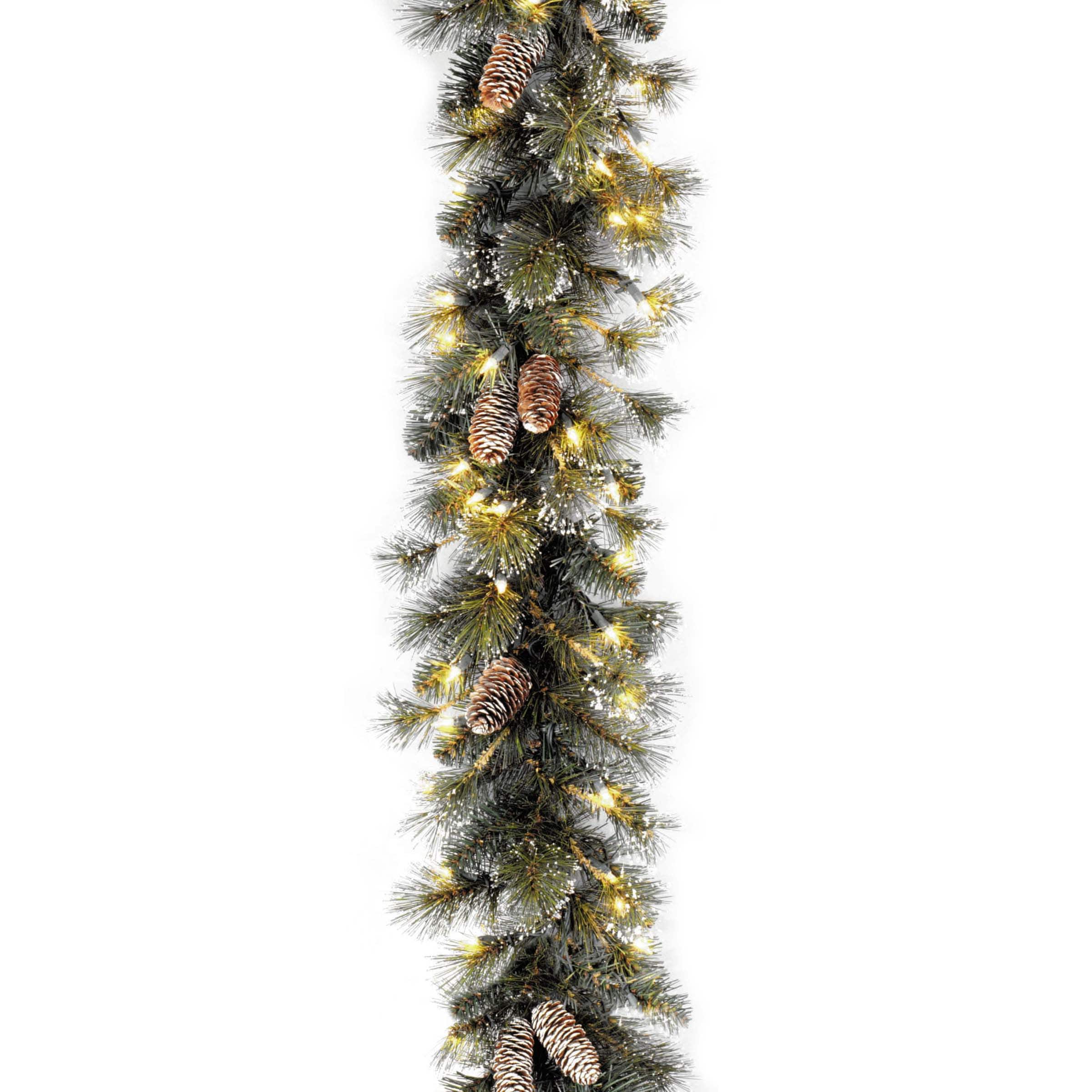 9&#x27; x 10&#x22; Pre-lit Glitter Artificial Christmas Pine Garland with Cones, Snowflakes and 100 Clear Lights