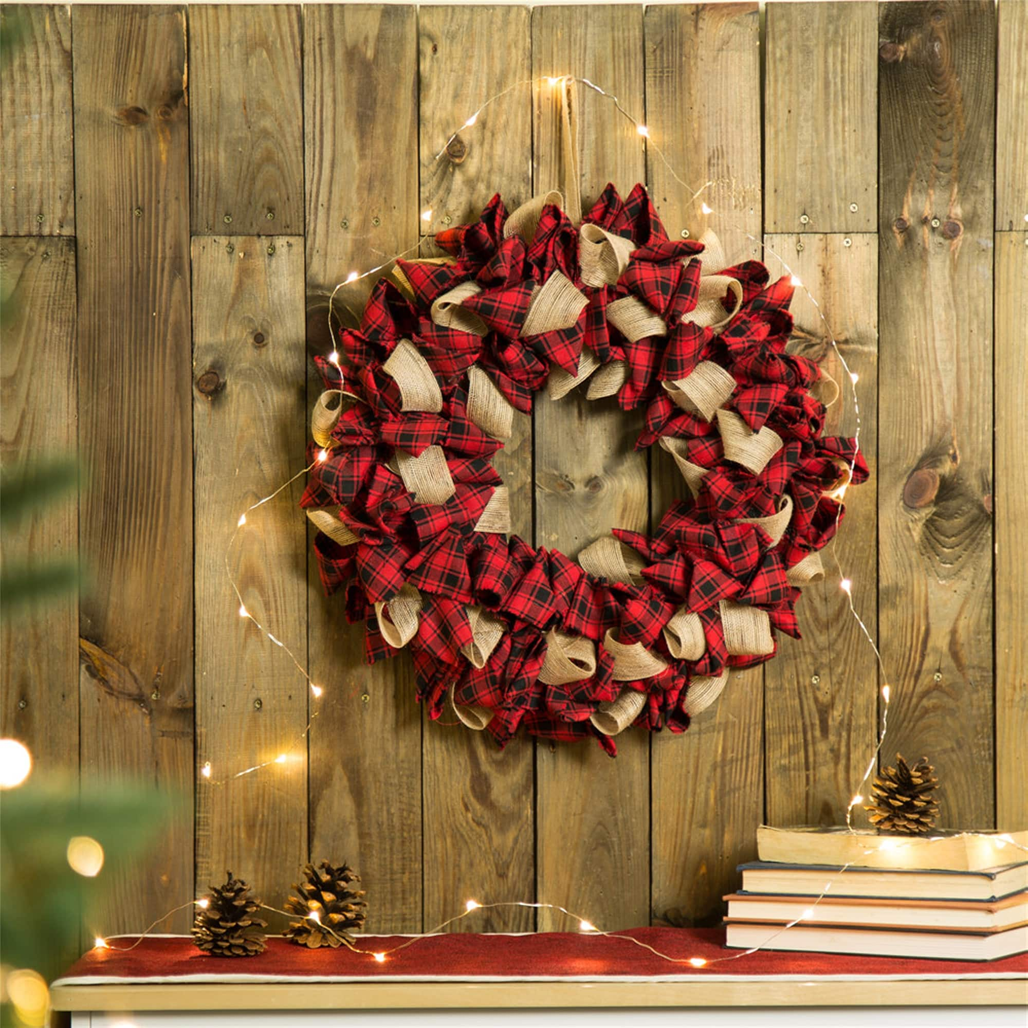 Glitzhome&#xAE; 19&#x22; Christmas Plaid Fabric Wreath