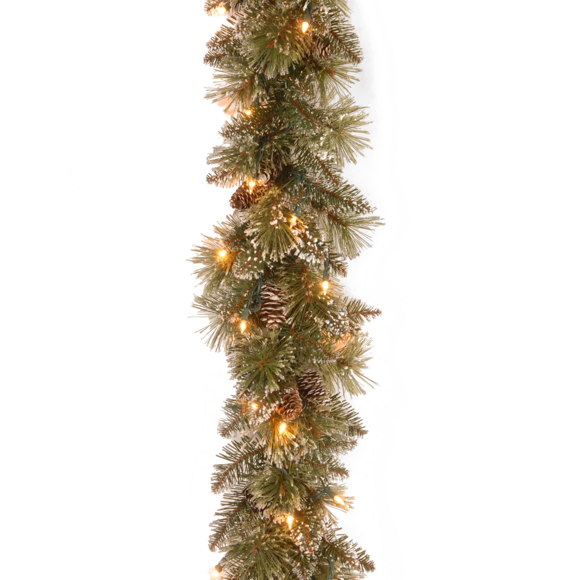 9' x 10" Pre-lit Glittery Bristle® Pine Artificial Christmas Garland with White Tipped Cones and 50 Clear Lights