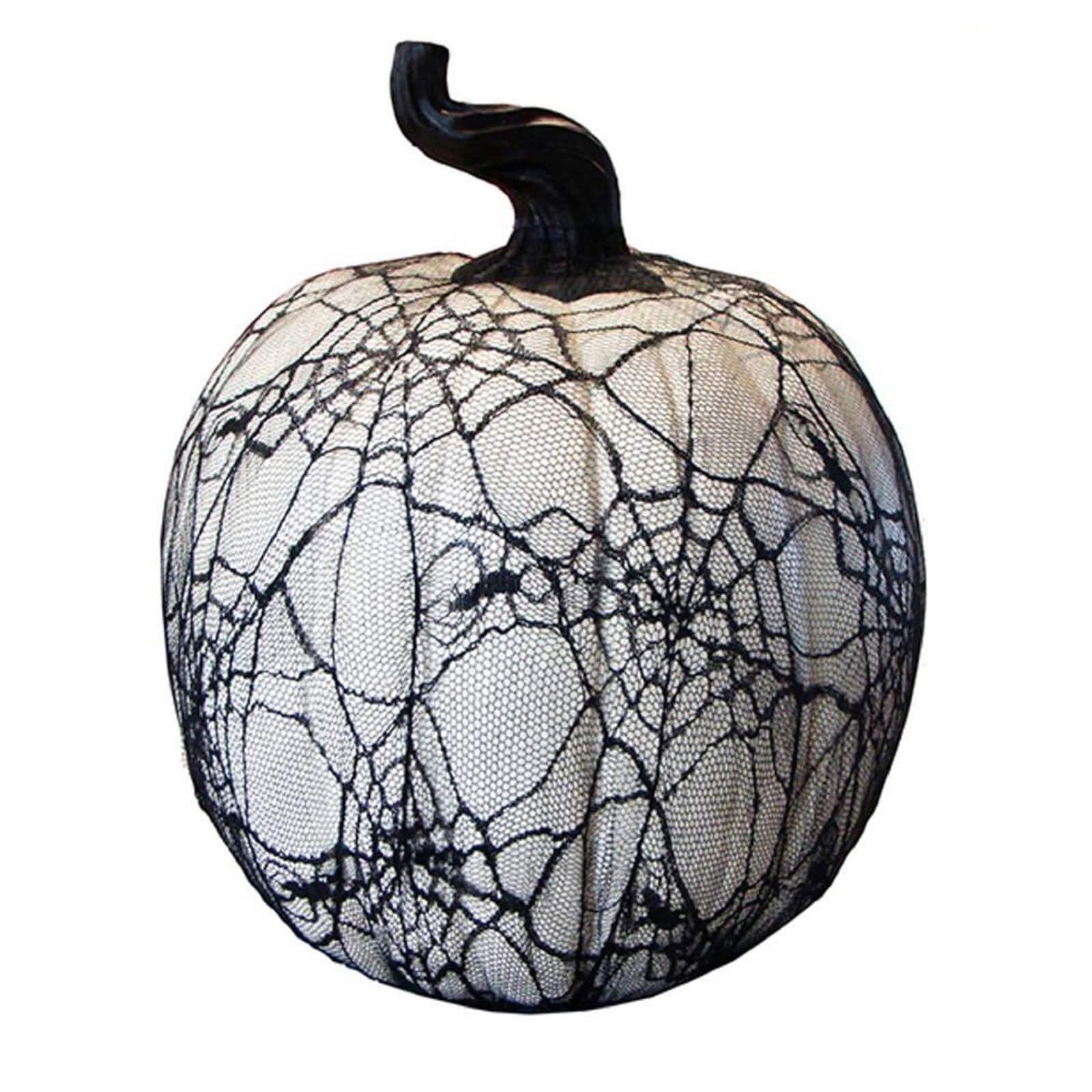 Spooky Lace-Covered Black Spider Web Halloween Tabletop Pumpkin