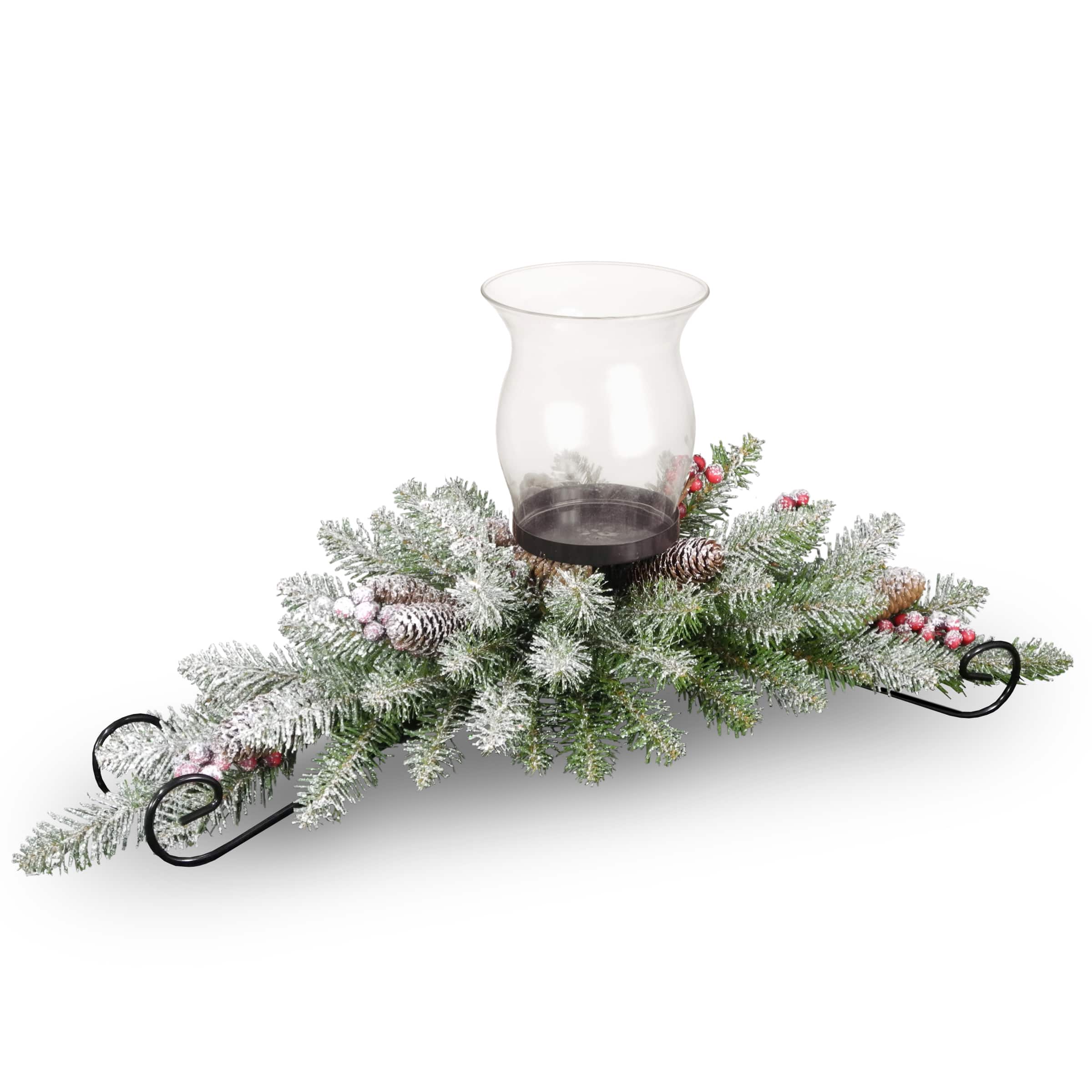 Dunhill® Fir Candle Holder with Snow, Berries & Pinecone Centerpiece