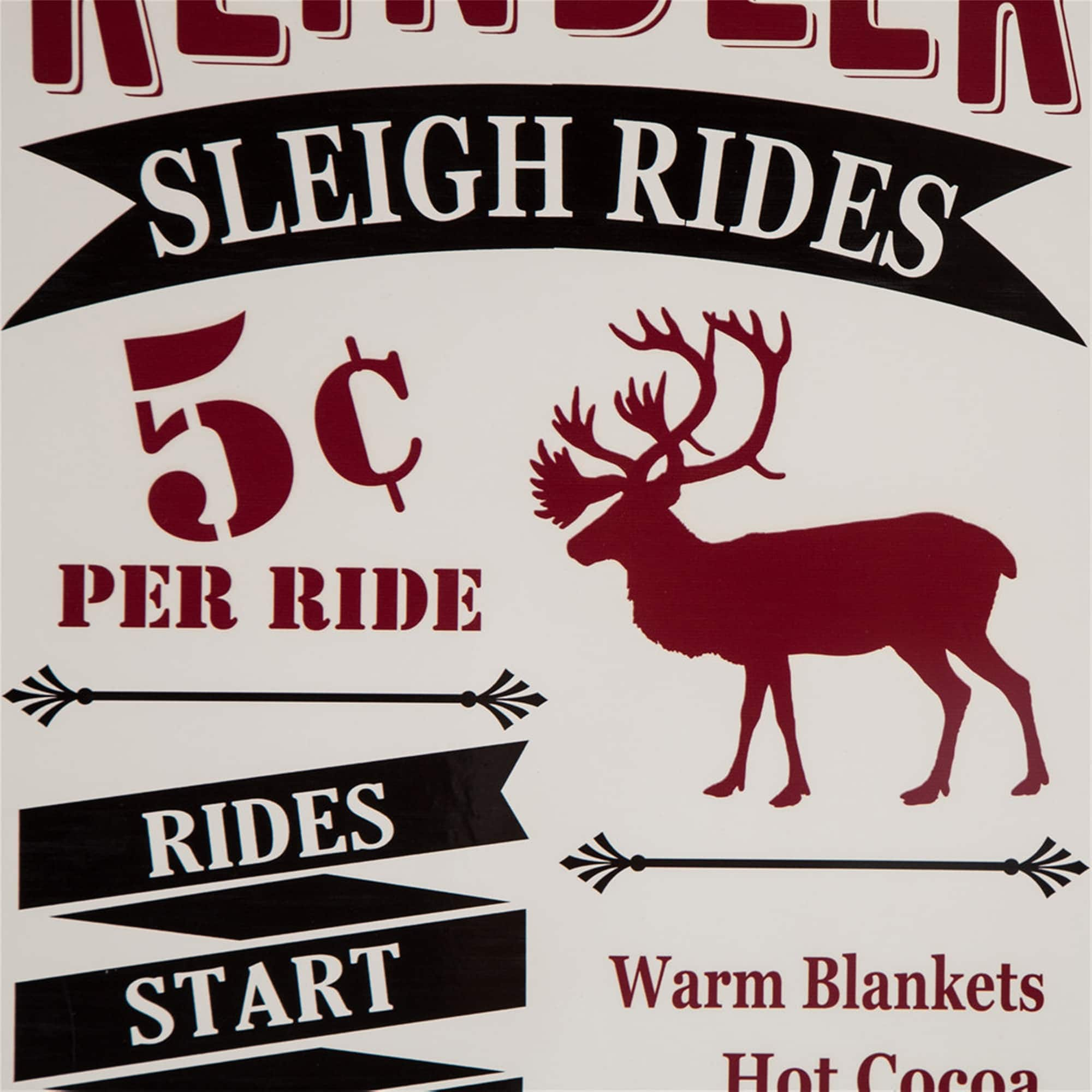 Glitzhome&#xAE; Reindeer Sleigh Rides Farmhouse Metal Enamel Sign