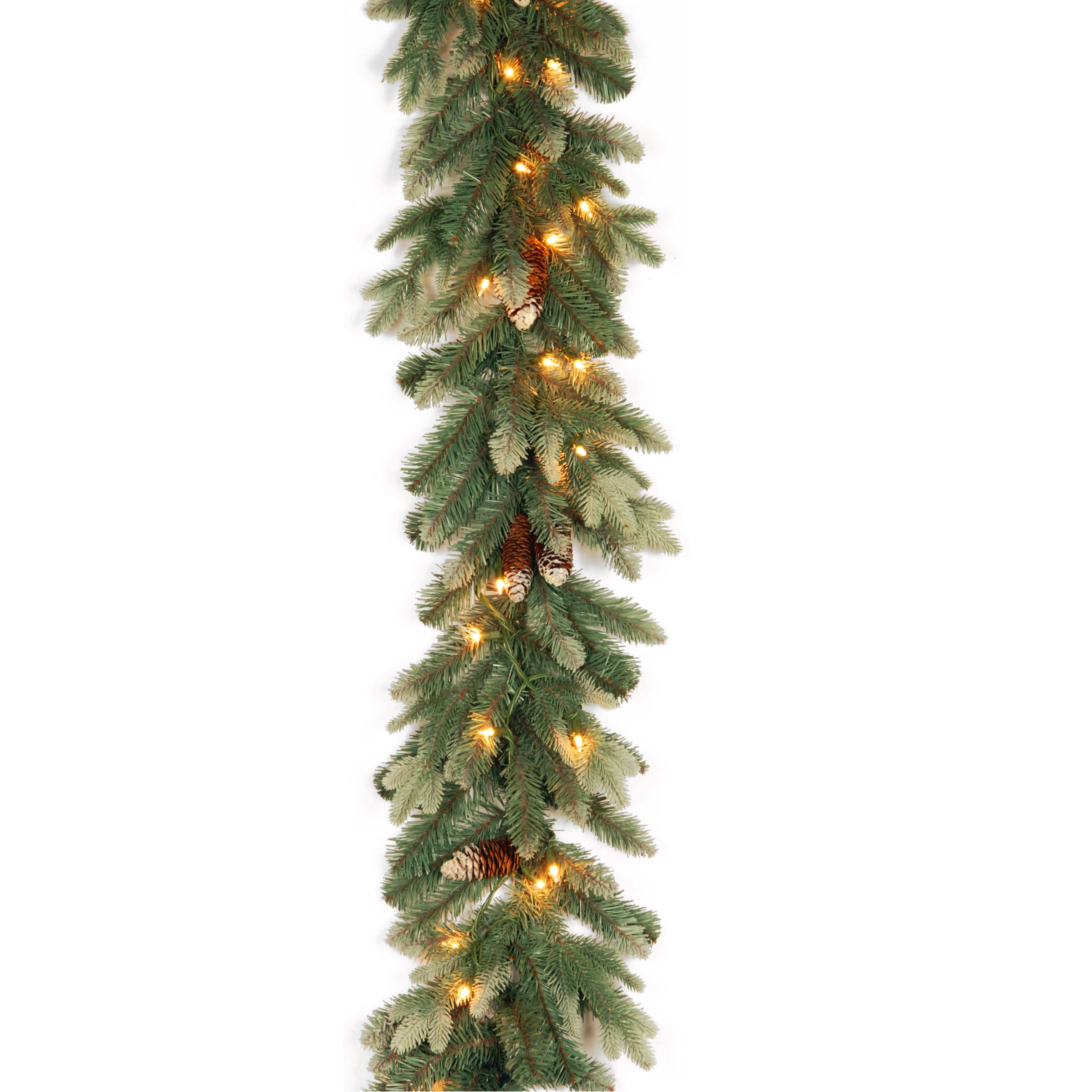 9ft. Pre-lit Copenhagen Artificial Christmas Spruce Garland with Flocked Cones &#x26; 50 Clear Lights