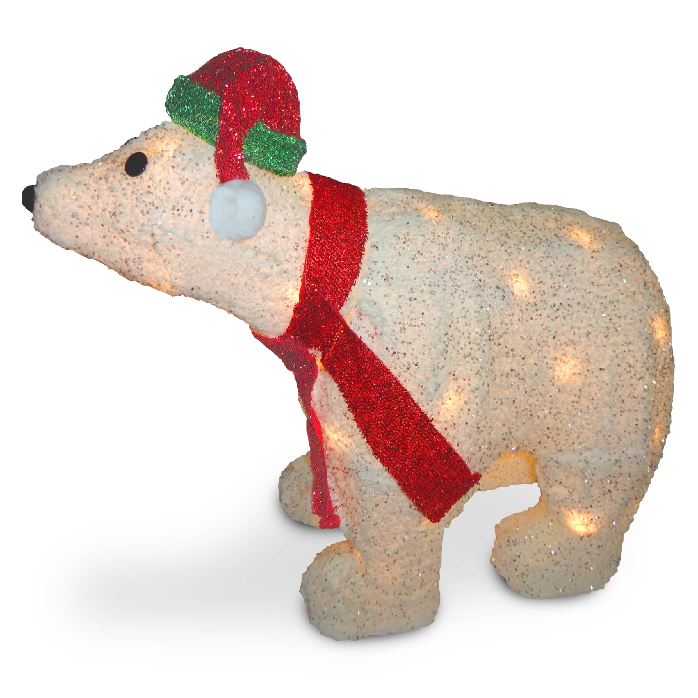 18.5" Flannel 3D Polar Bear, Clear Lights
