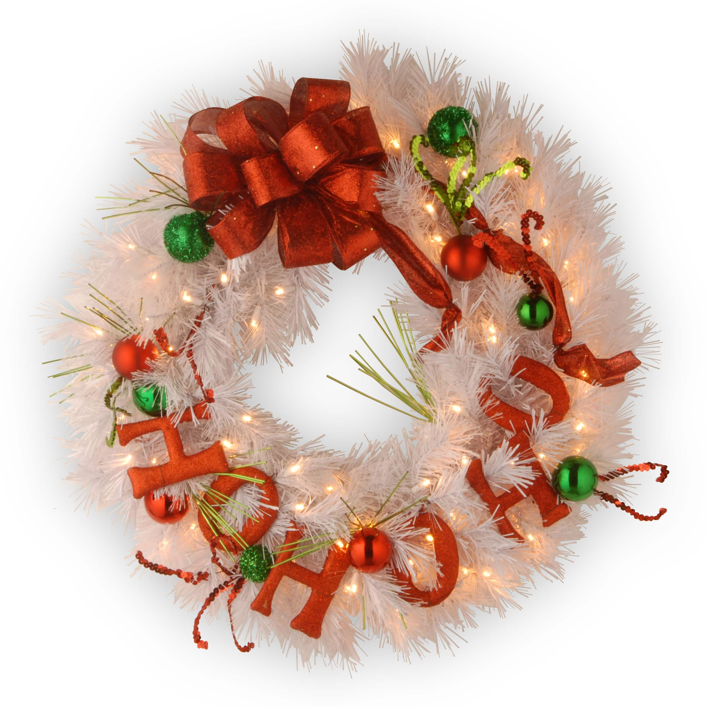 24&#x22; Decorative Collection Ho Ho Ho Wreath with 50ct. Warm White Battery Operated LED Lights