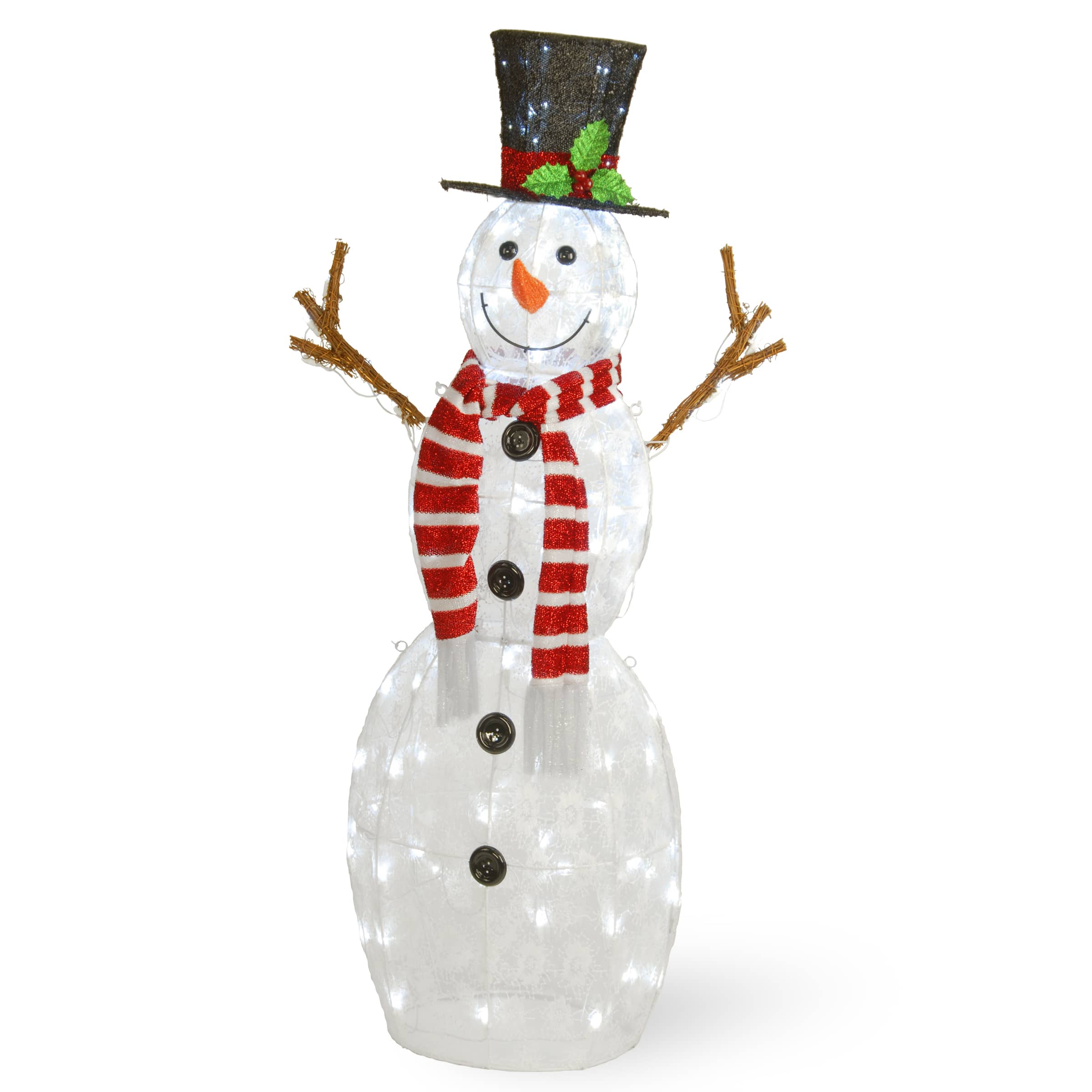 48" Fabric Snowman, White LED Lights
