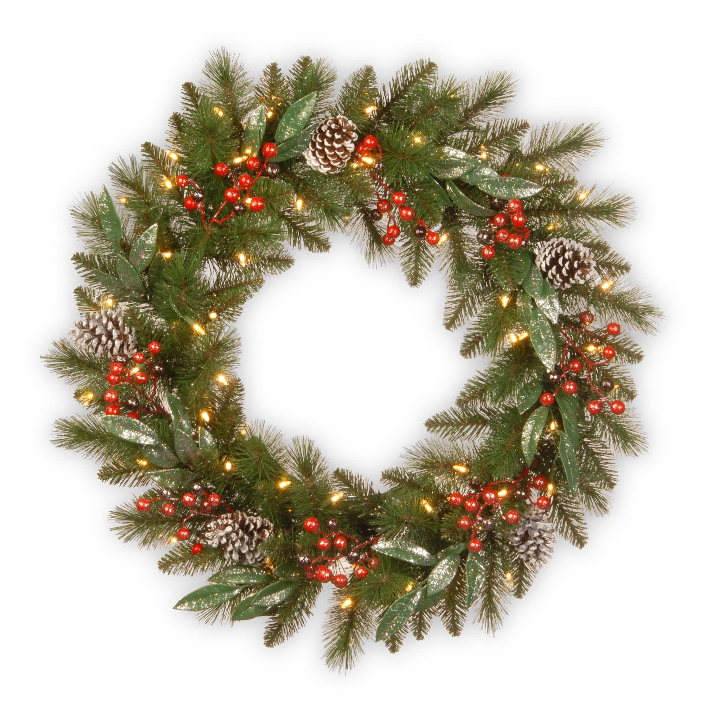 Vintage Holiday wreath Beautiful Frosted with berries Fall foliage and ribbon