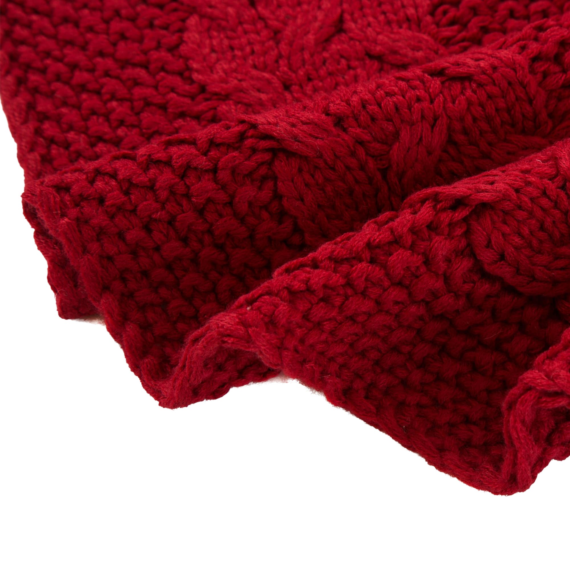 Glitzhome&#xAE; 52&#x22; Red Knited Acrylic Christmas Tree Skirt