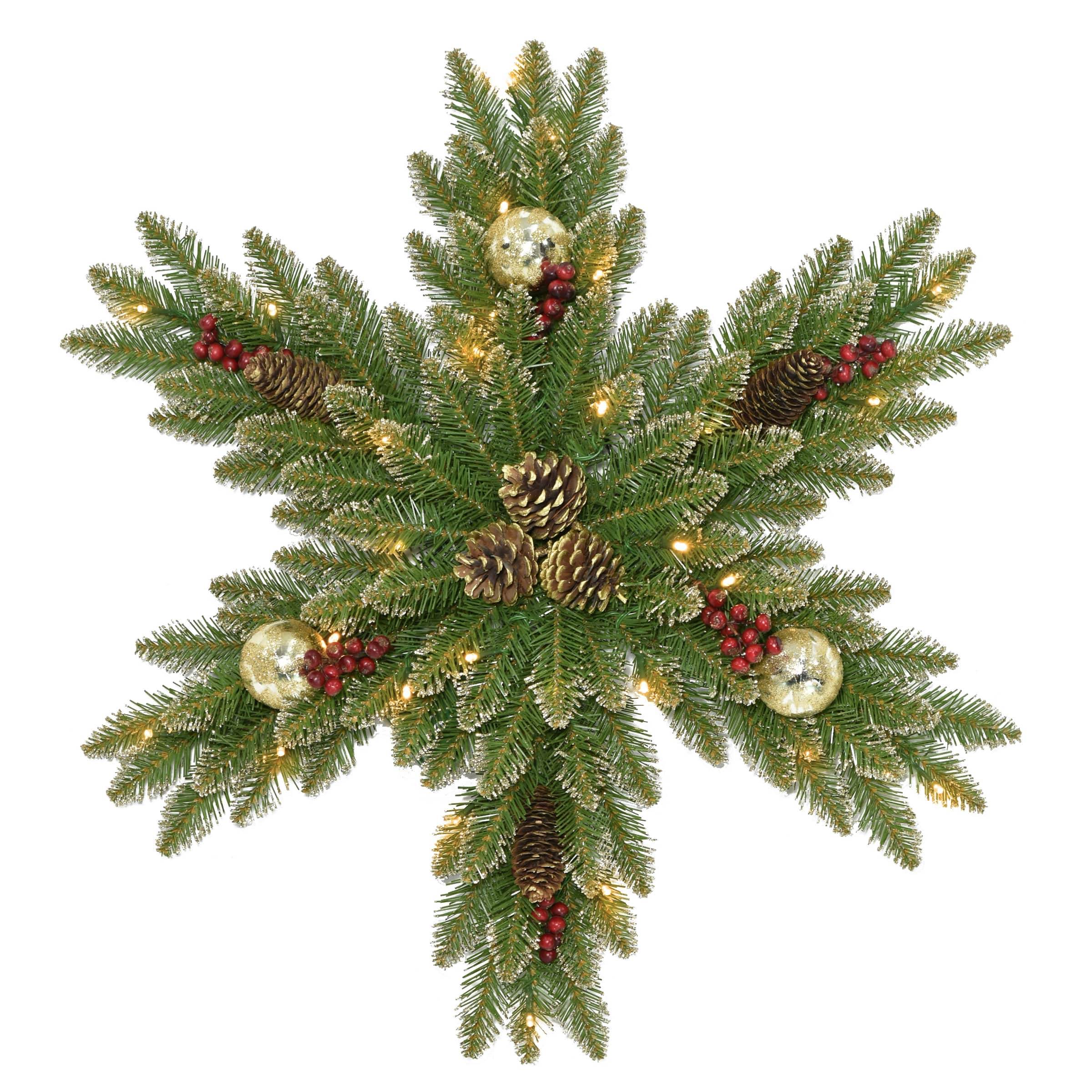 32&#x22; Glittery Gold Dunhill&#xAE; Fir Snowflake with Warm White LED Lights