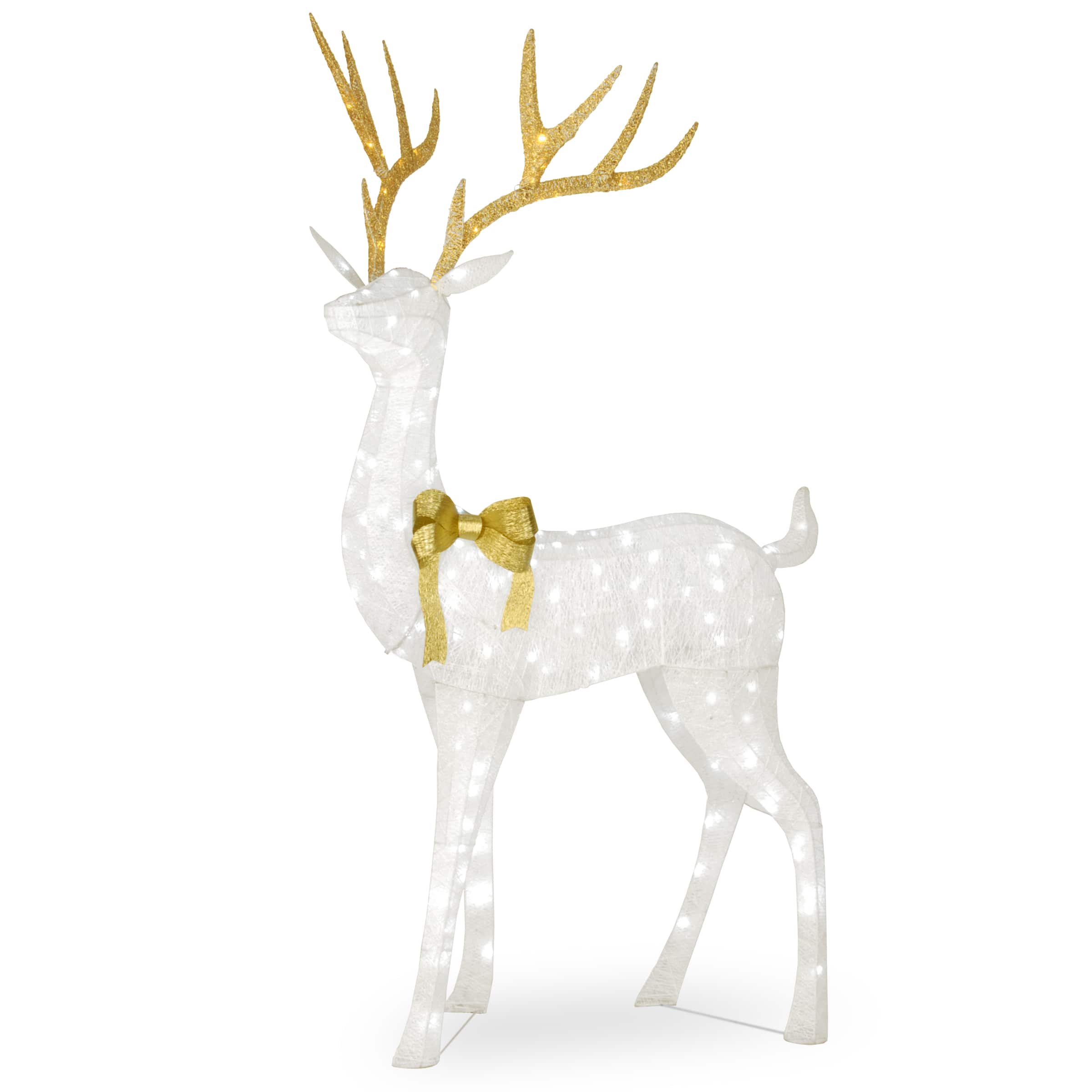 75" Crystal White Glitter Standing Buck, White Twinkle LED Lights