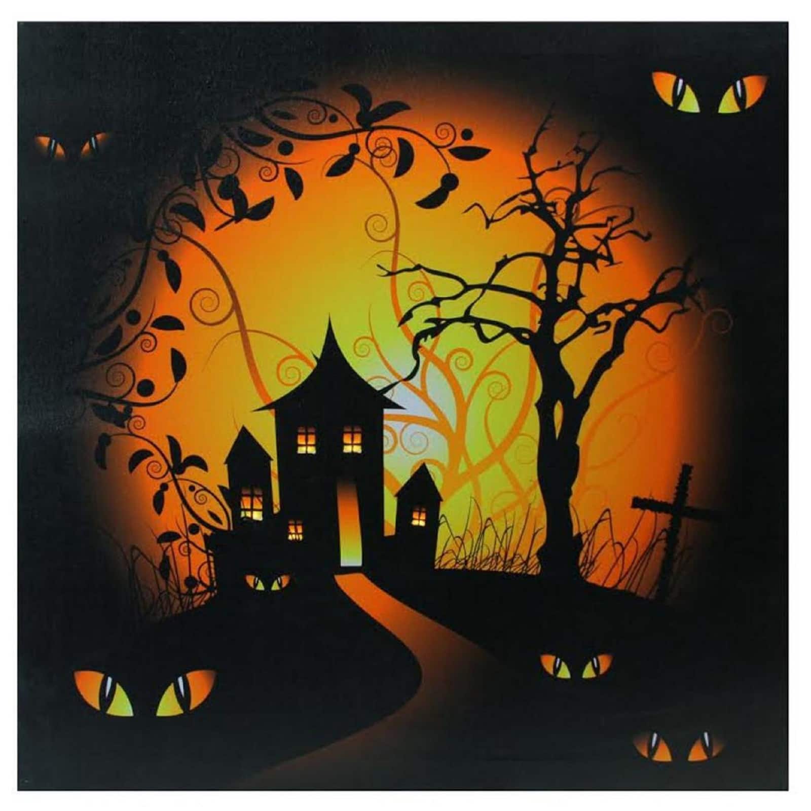 Spooky House &#x26; Eyes LED Canvas Wall Art