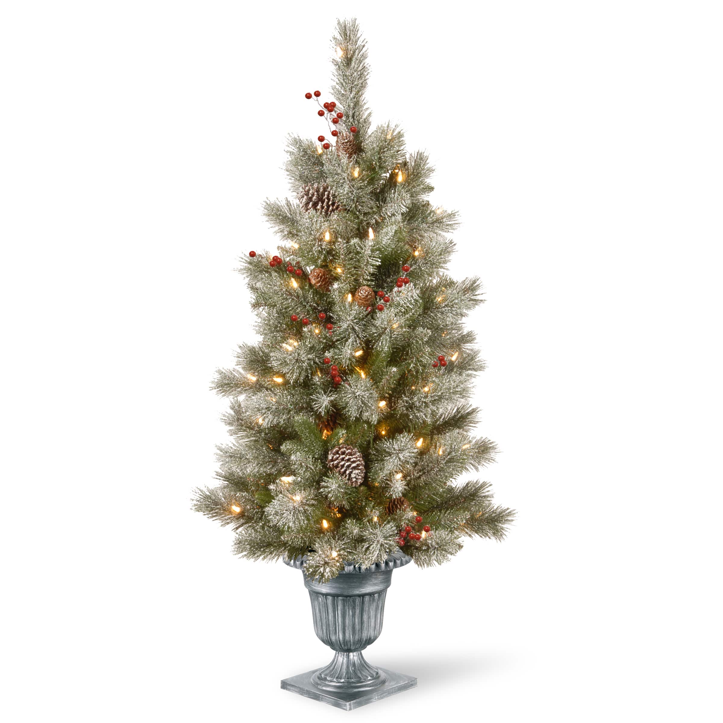 4ft. Pre-Lit Feel Real&#xAE; Snowy Bristle Berry Artificial Christmas Entrance Tree, Clear Lights