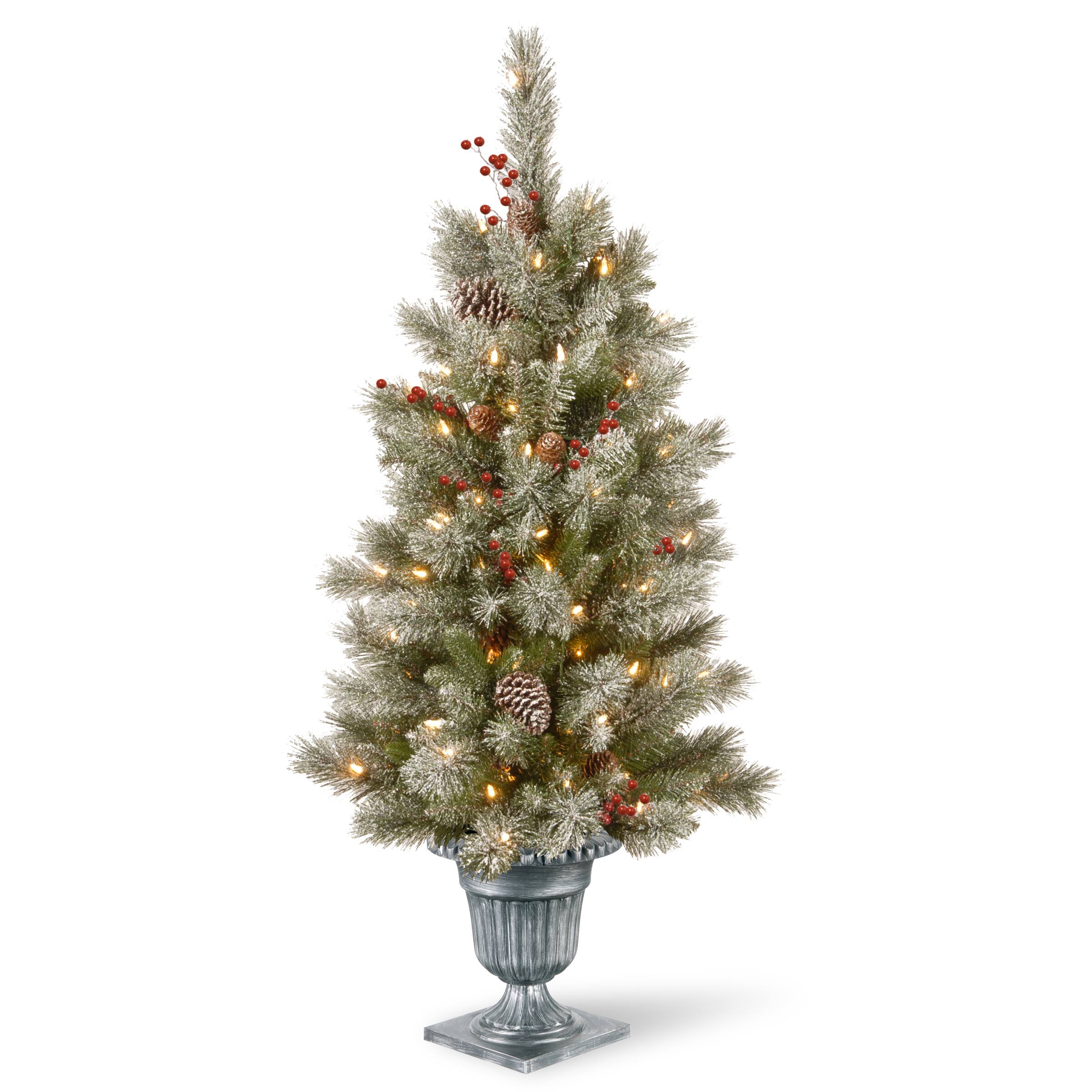 4ft. Pre-Lit Feel Real® Snowy Bristle Berry Artificial Christmas Entrance Tree, Clear Lights