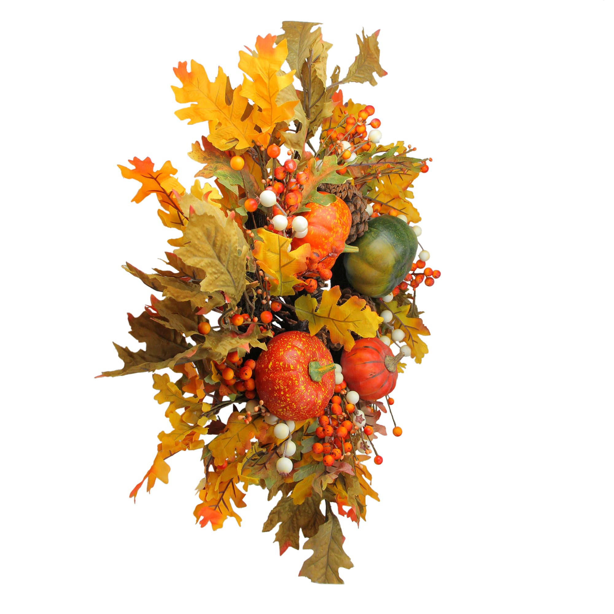 24" Autumn Harvest Decorative Artificial Fall Leaves, Pinecones, Pumpkins and Berries Wreath
