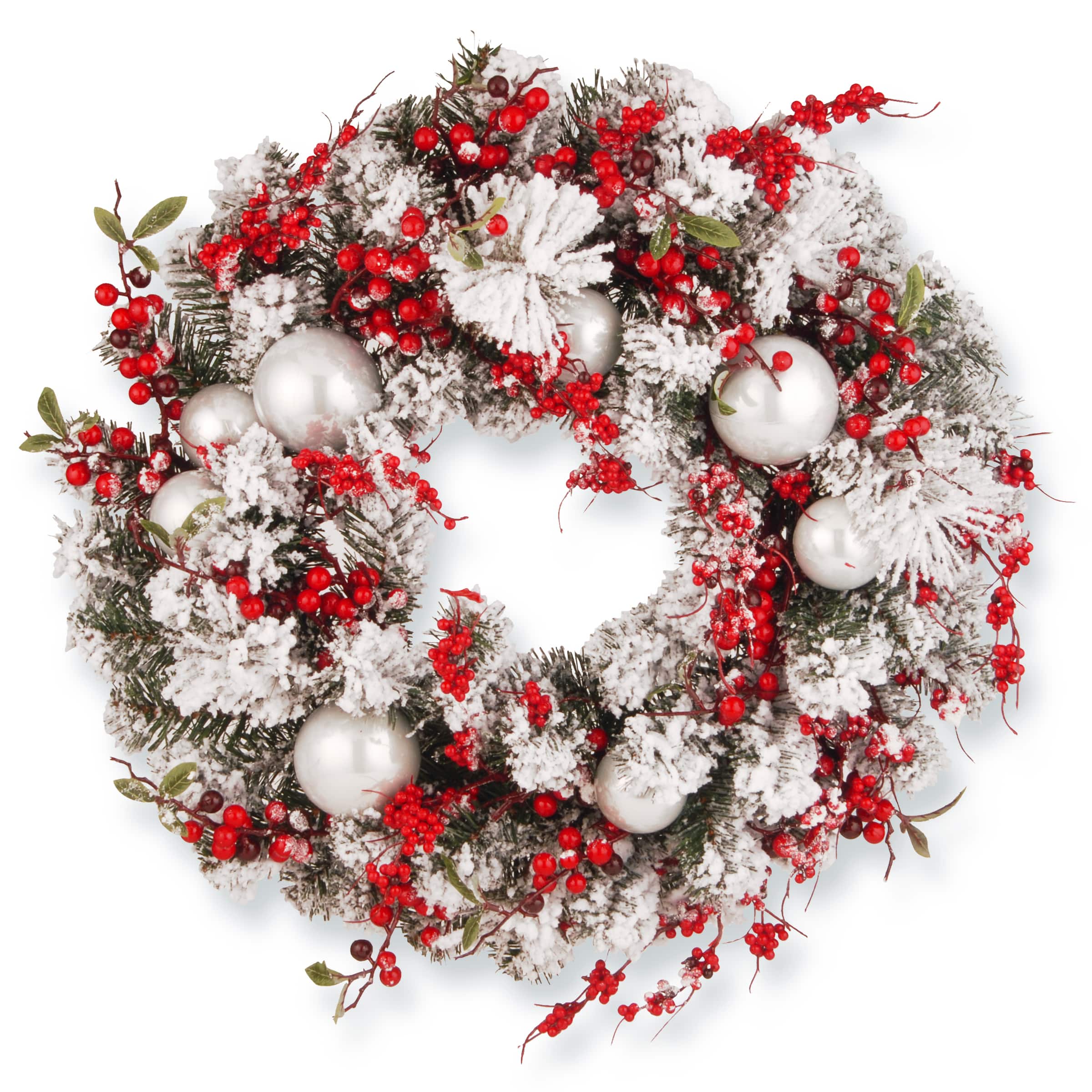 24&#x22; Christmas Wreath with Red &#x26; White Ornaments