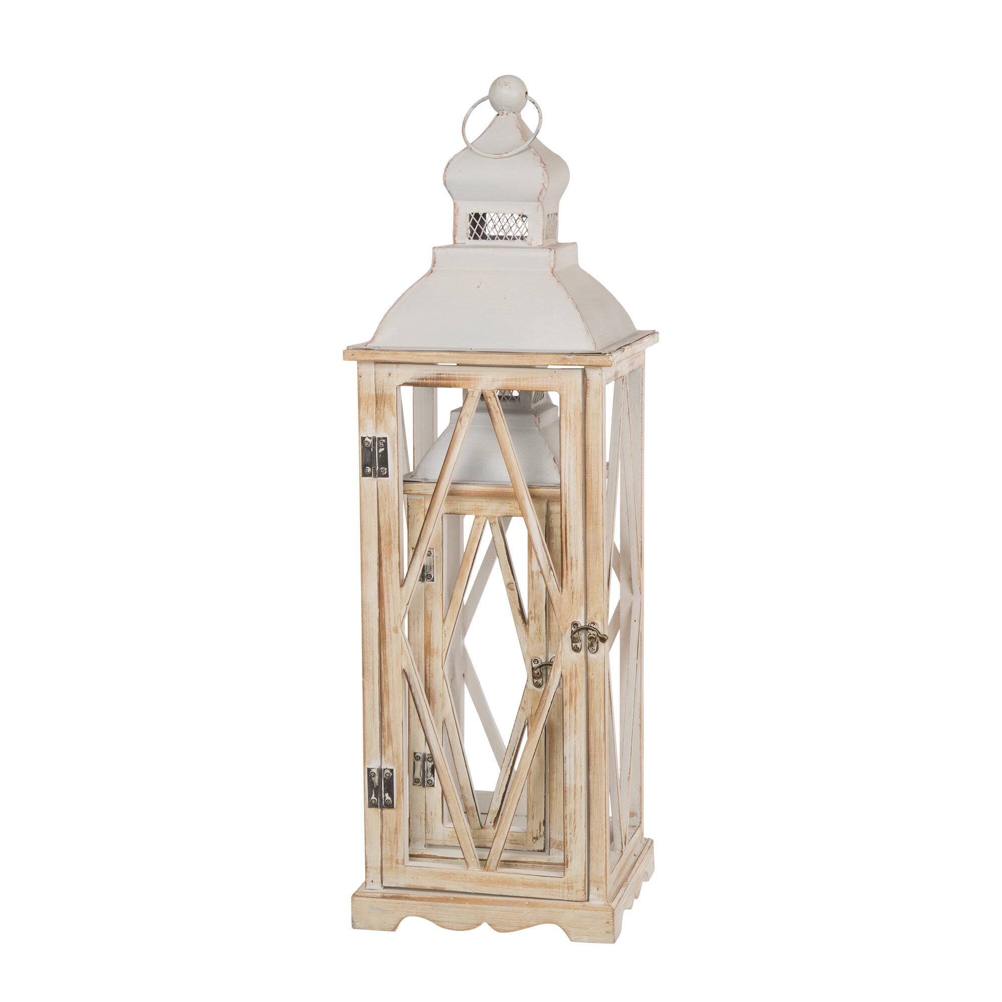 Glitzhome® White Farmhouse Wood & Metal Lantern Set