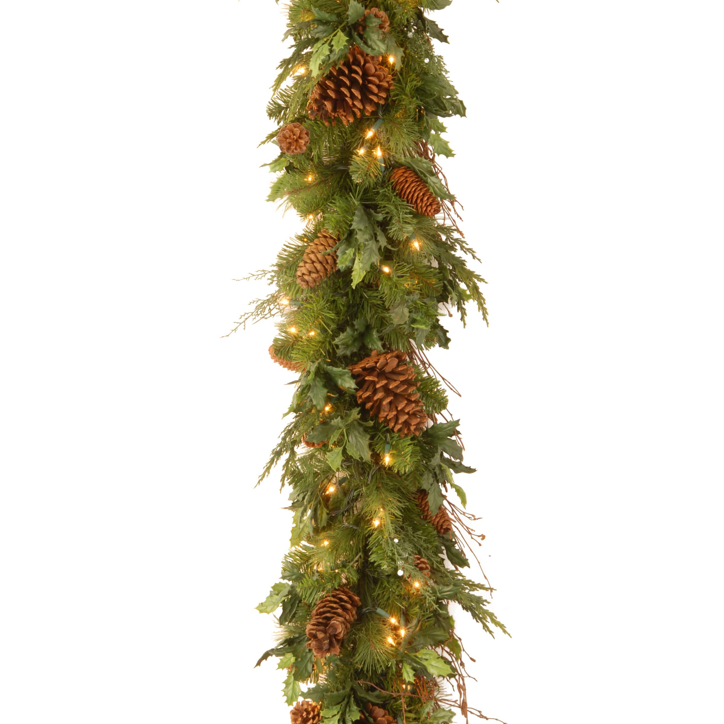 6&#x27; x 12&#x22; Pre-lit Decorative Collection Juniper Mix Pine Artificial Christmas Garland with 100 Warm White LED Lights