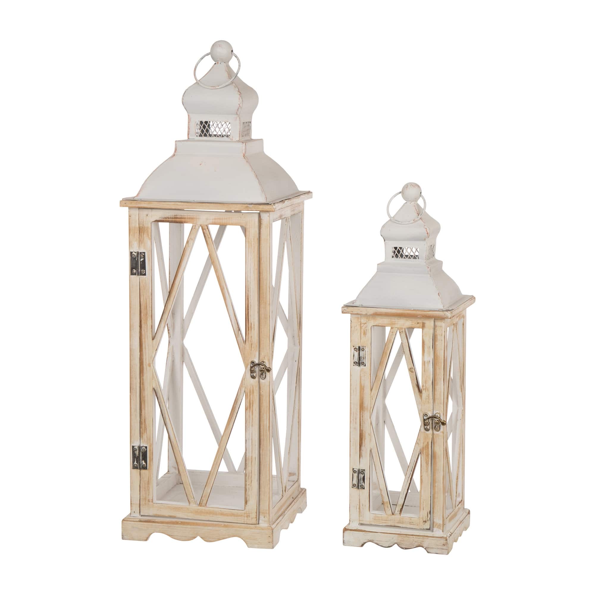 Glitzhome® White Farmhouse Wood & Metal Lantern Set