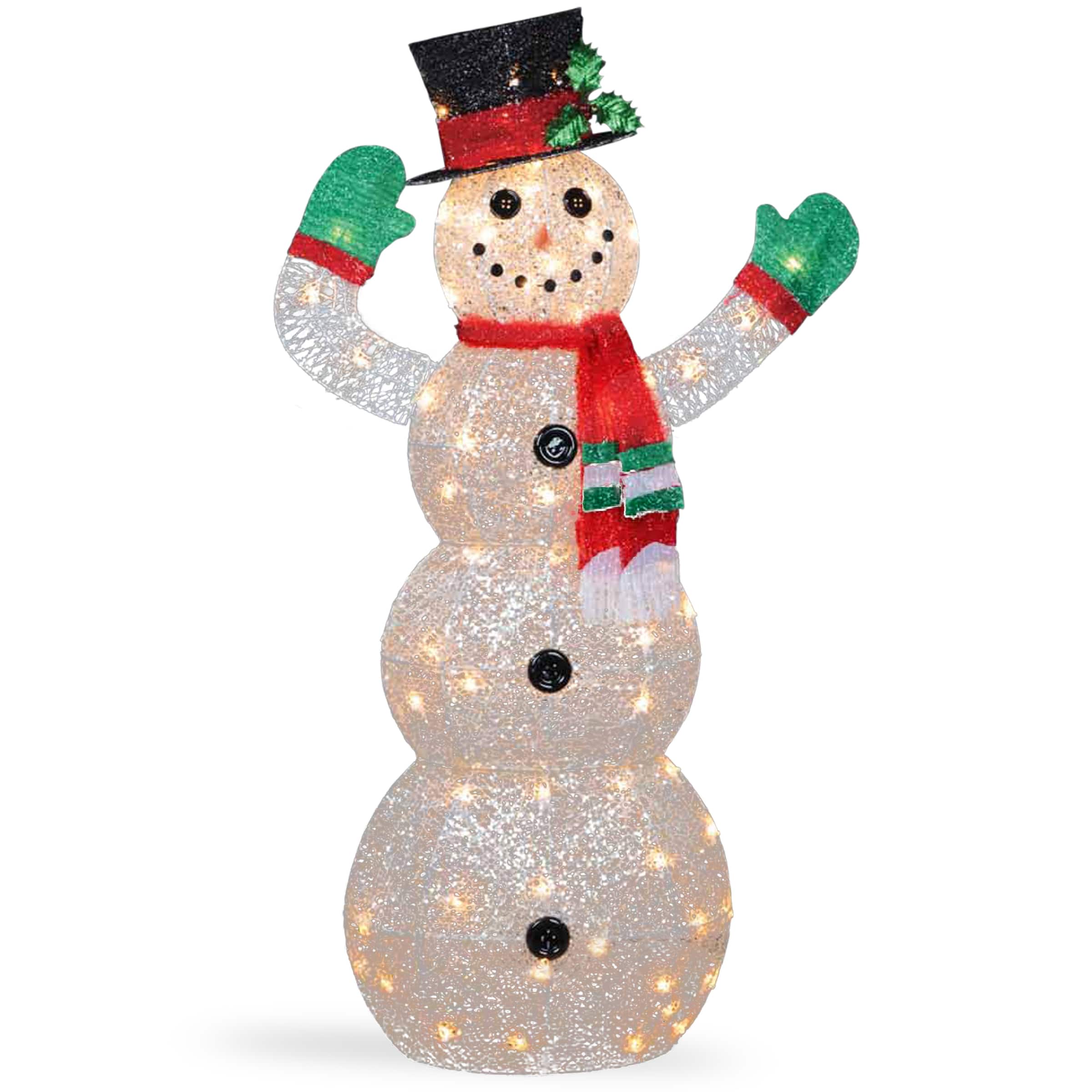 48" Crystal Snowman Decoration, Clear Mini LED Lights