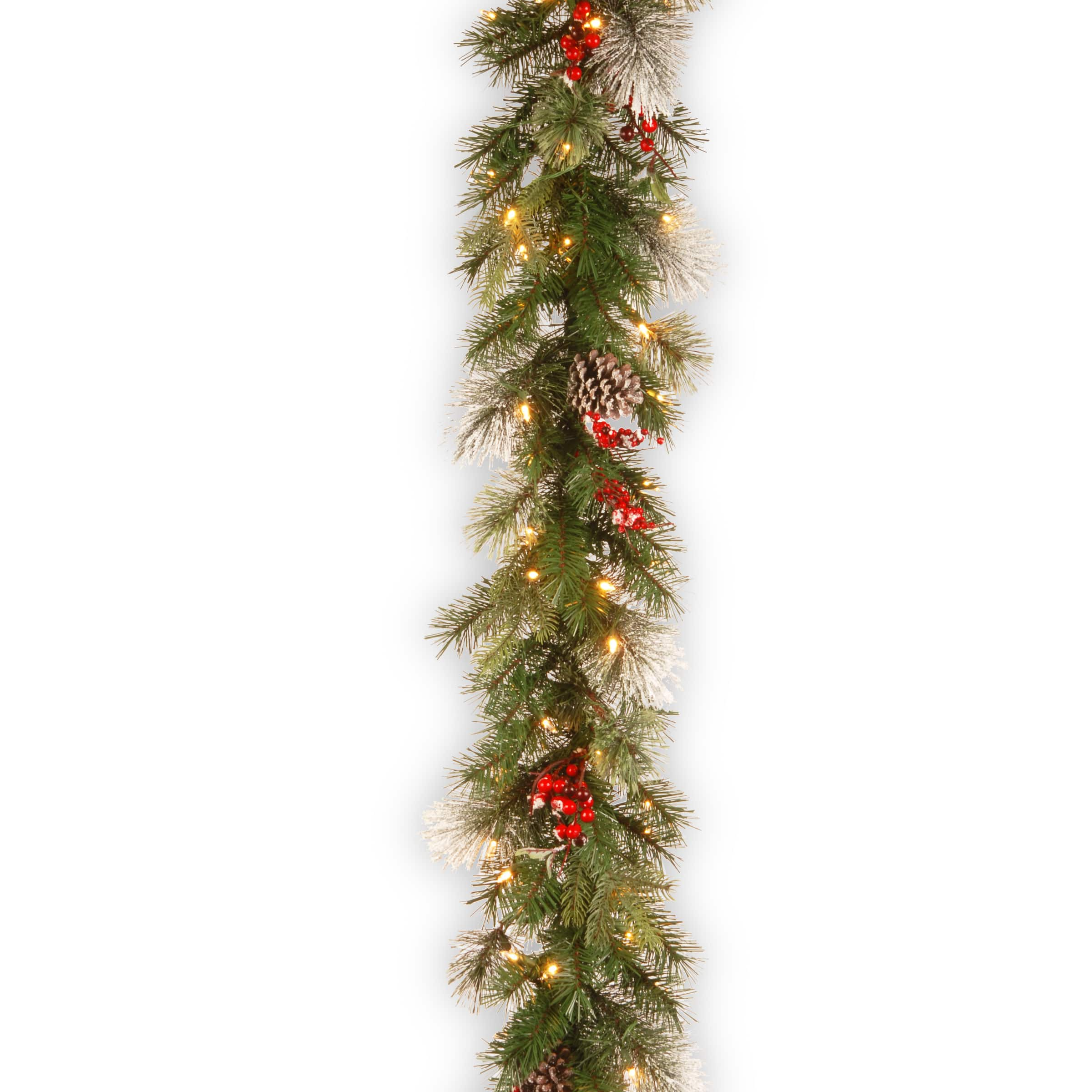 9ft. Pre-lit Feel Real&#xAE; Wintry Berry Collection Artificial Christmas Garlands with Big Pine Cones, Red Berries &#x26; Snowy Bristle with 70 Clear Lights