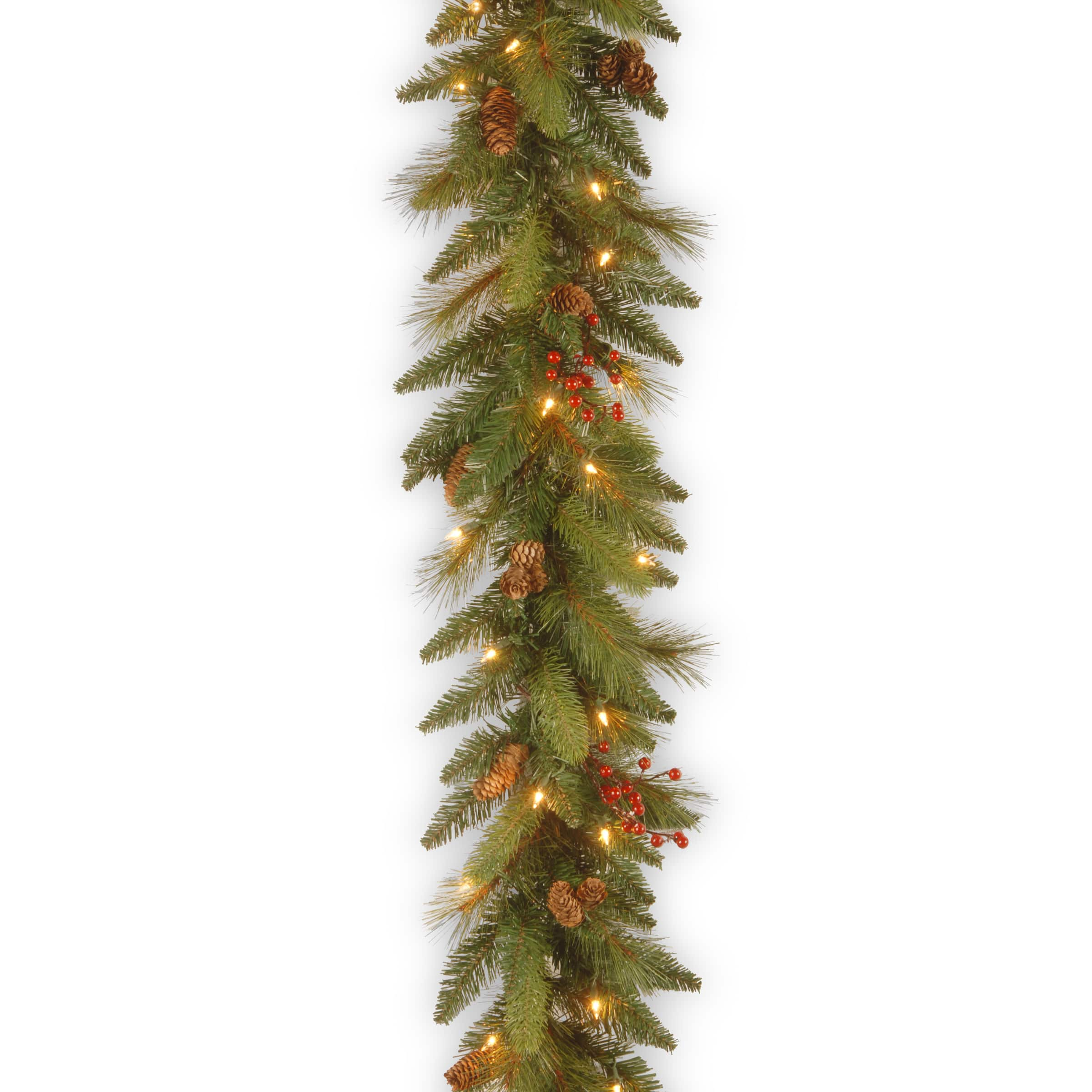 6&#x27; x 12&#x22; Pre-lit Decorative Collection Artificial Christmas Garland with 20 Cones, 5 Red Berries and 35 Clear Lights