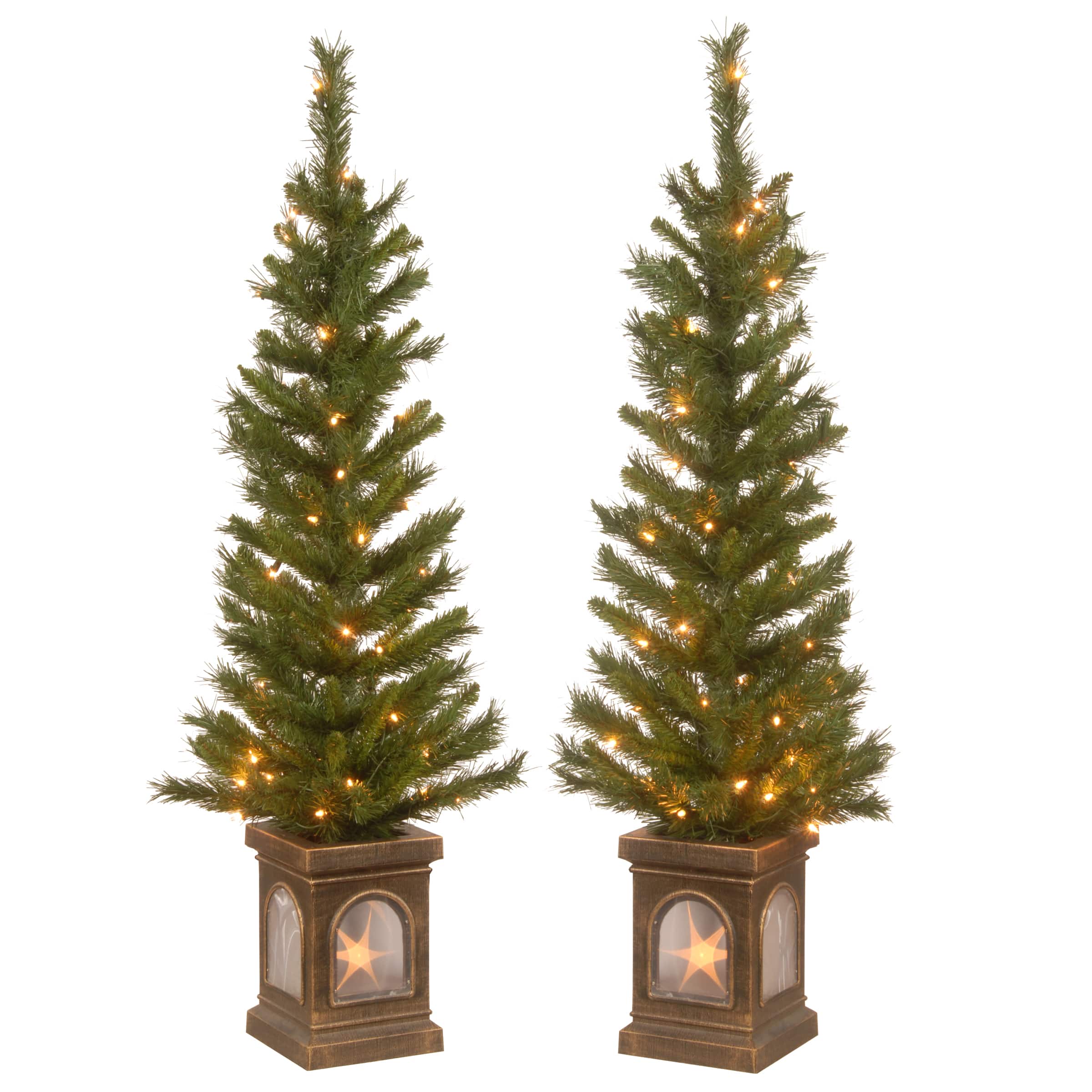 4ft. Pre-Lit Lehigh Valley Pine Entrance Trees with Clear Lights, Set of Two